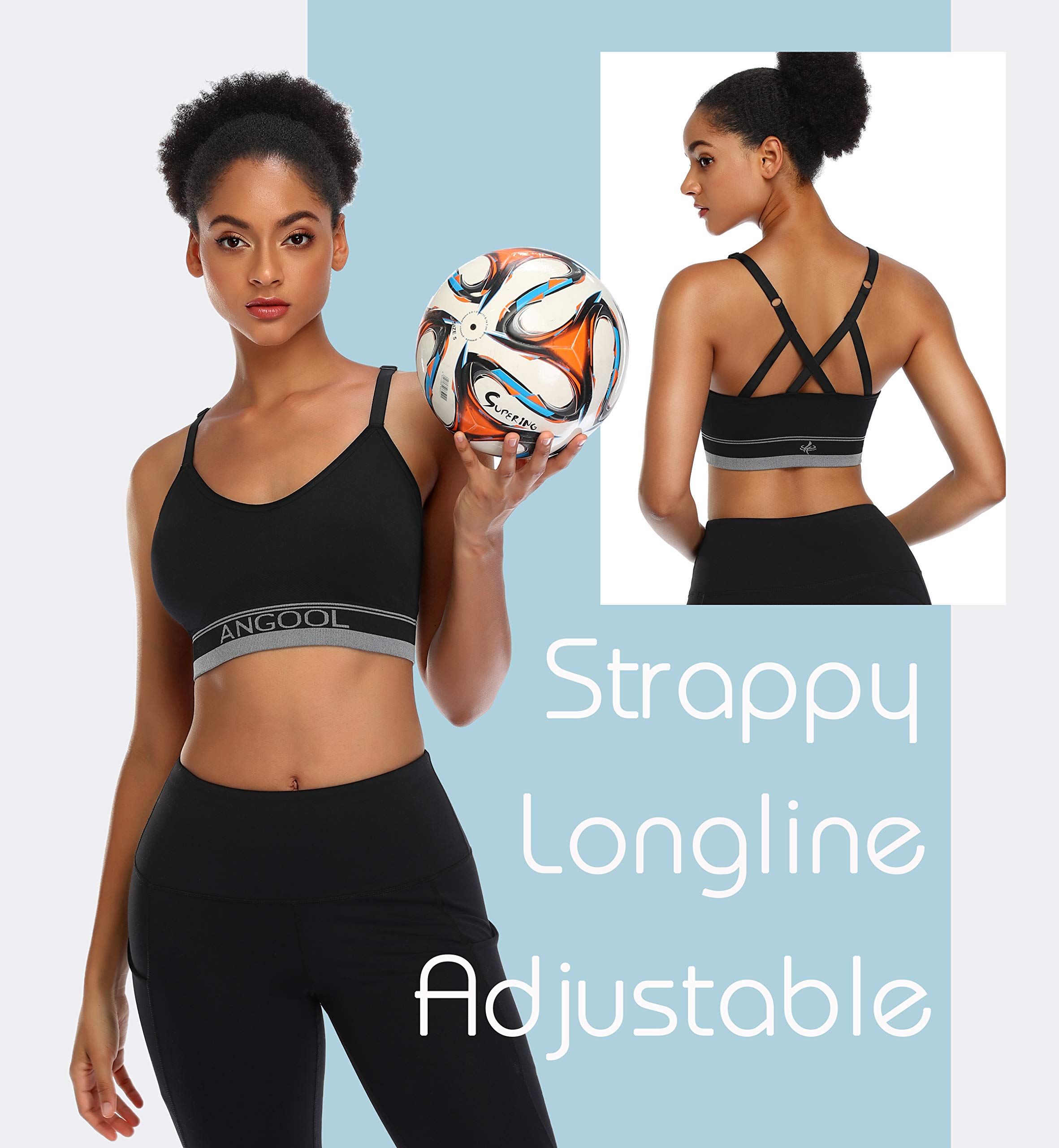 ANGOOL Women's Longline Sports Bra - Medium Support Wire-Free Yoga Bra with Adjustable Straps & Removable Padding - Perfect for Gym, Running, Yoga & Everyday Wear