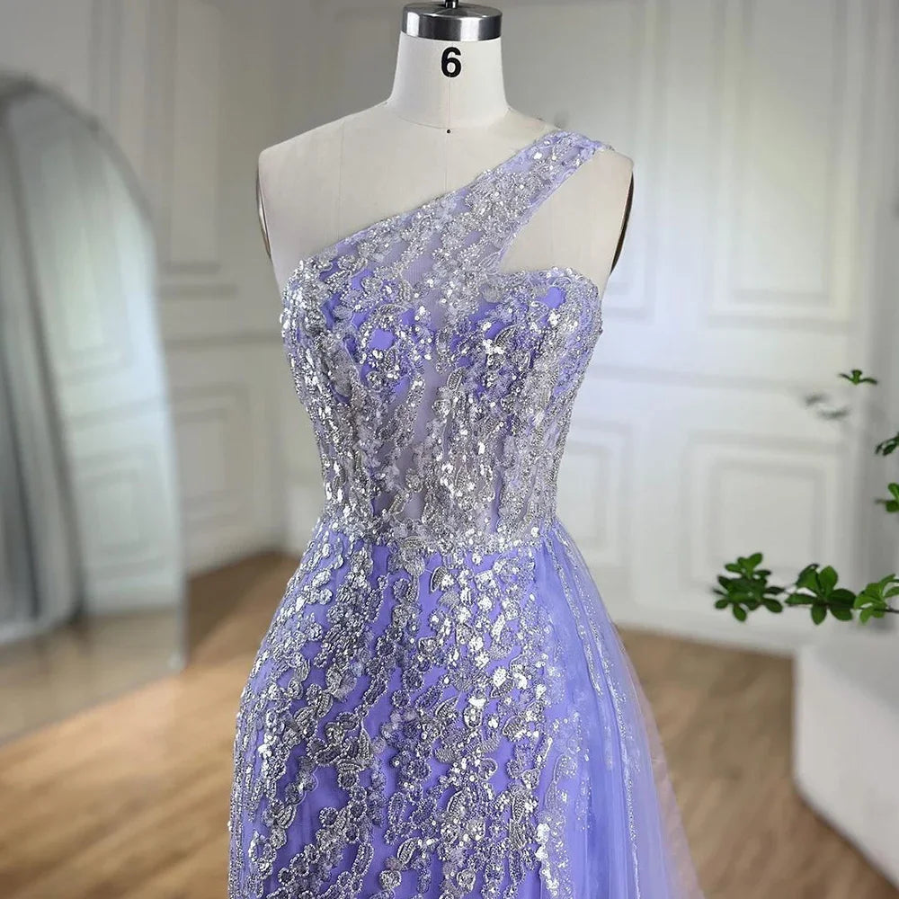 Elegant Pink Mermaid Evening Gown with Beaded One Shoulder Design - Women's Formal Party Dress for Prom, Wedding & Special Occasions - Serene Hill Collection LA71616