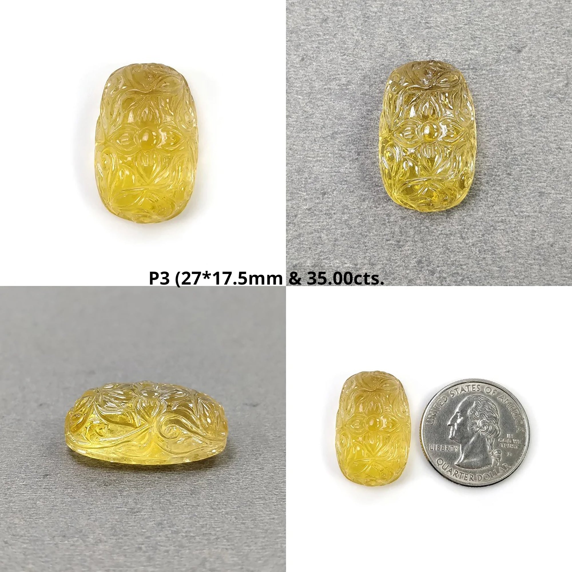 Natural Untreated Yellow Citrine Gemstone Hand Carved Cushion Shape Floral Carving - CITRINE Crystal for Jewelry Making, Home Decor & Spiritual Healing