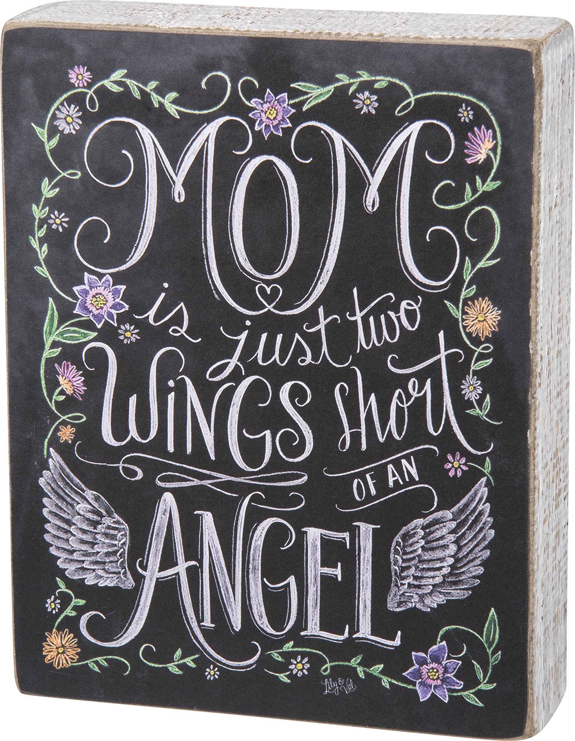 Primitives by Kathy Art Box - Chalkboard Sign with Two Wings Short of an Angel Design | Rustic Home Decor for Farmhouse, Kitchen & Entryway