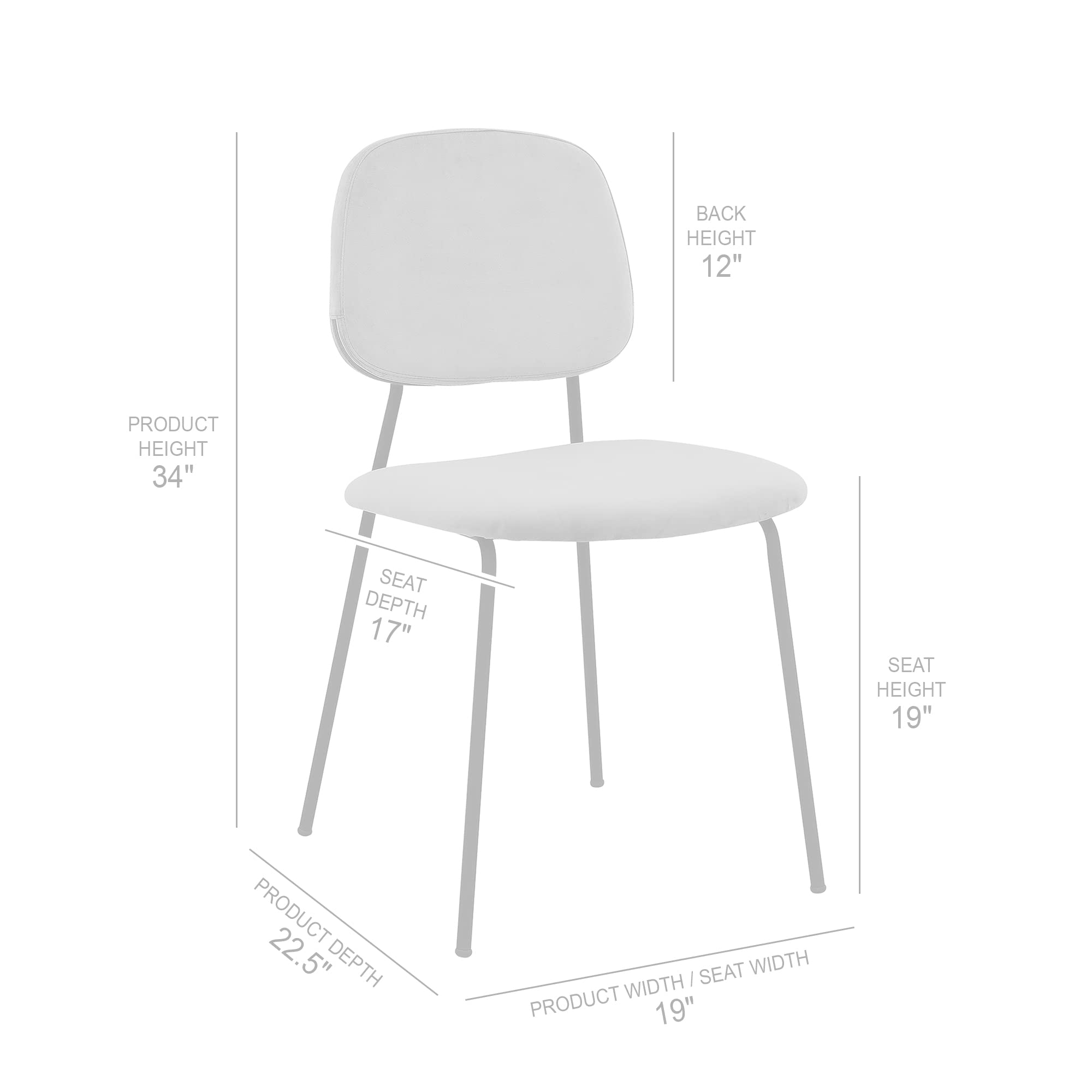 Armen Living Lucy Modern Dining Room Chairs Set of 2 - Grey Velvet Upholstered Side Chairs for Kitchen, Dining Table, Breakfast Nook & Home Decor