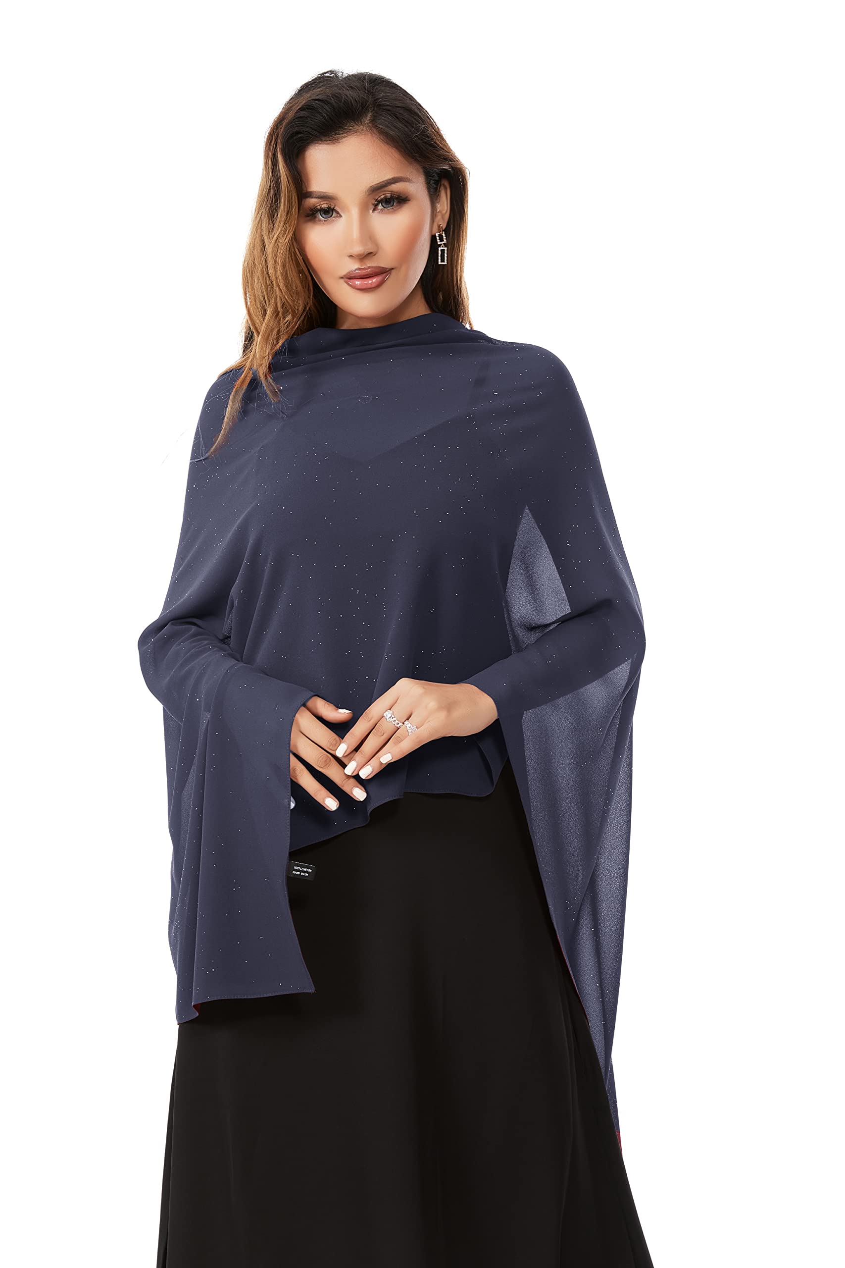 Elegant Sheer Chiffon Shawls & Wraps for Women - Soft Silky Sparkly Wedding Bridal Scarf - Perfect for Evening Dresses, Formal Events & Special Occasions