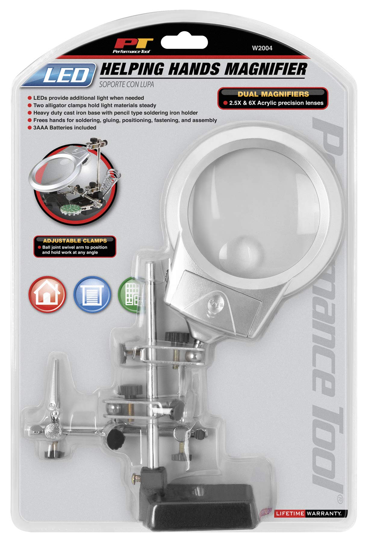 Performance Tool W2004 LED Magnifying Lamp with Adjustable Clamps - 25X & 6X Dual Magnifiers for Precision Work | Perfect for Soldering, Jewelry Making, Watch Repair & Electronics Assembly | Home Workshop & Hobbyist Essential