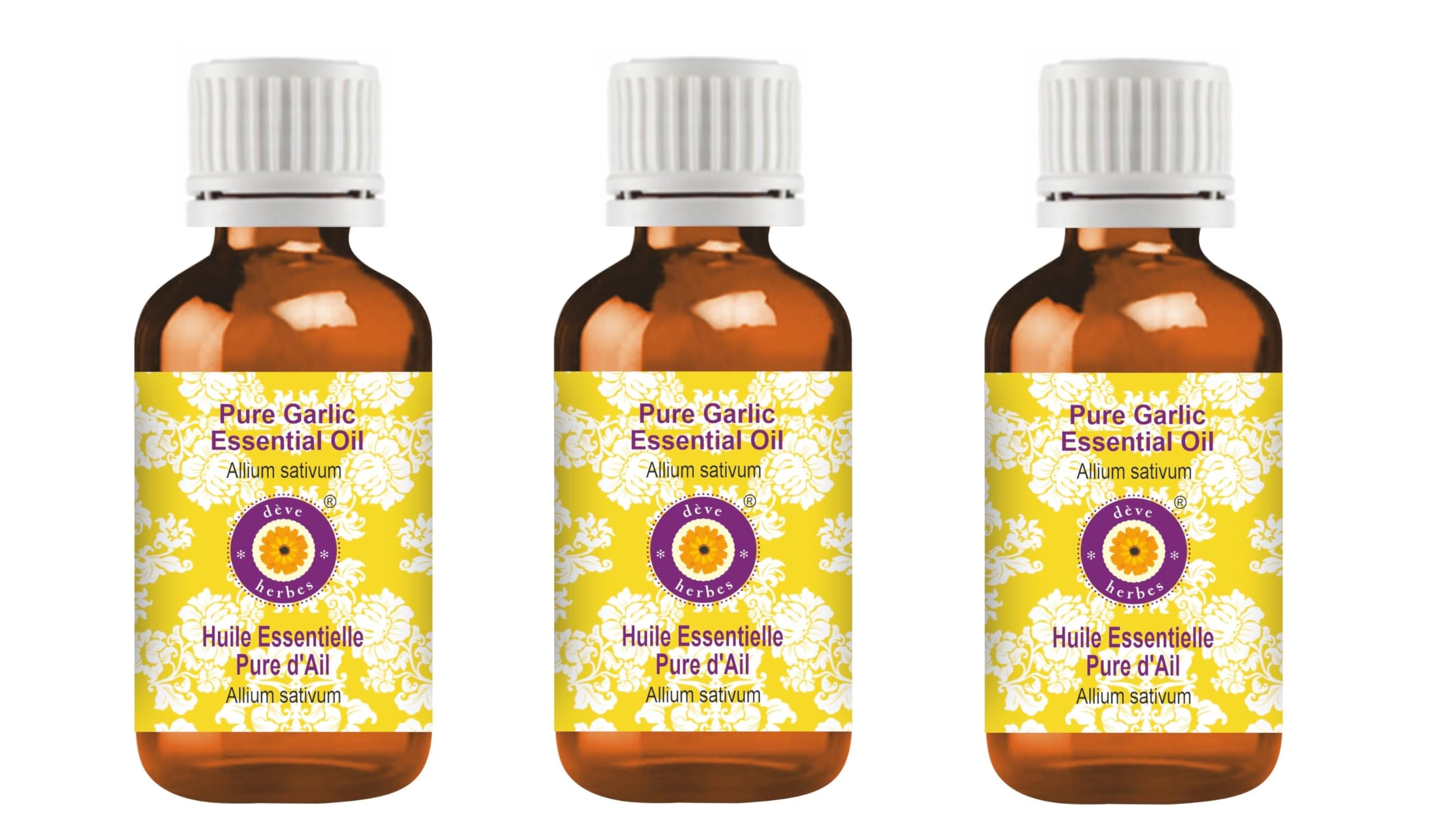 Pure Garlic Essential Oil (Allium sativum) - 100% Natural, Steam Distilled - 3-Pack (10 oz Total) for Aromatherapy, Cooking & Natural Remedies | USDA Organic, Therapeutic Grade