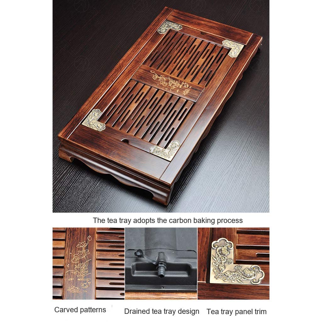 Premium Gongfu Tea Set with Bamboo Tray - Chinese & Japanese Style Tea Ceremony Set with Drainage System - Water Storage Tea Serving Tray & Box - Traditional Kung Fu Tea Table Accessories for Home & Office Tea Parties (Color: Brown)