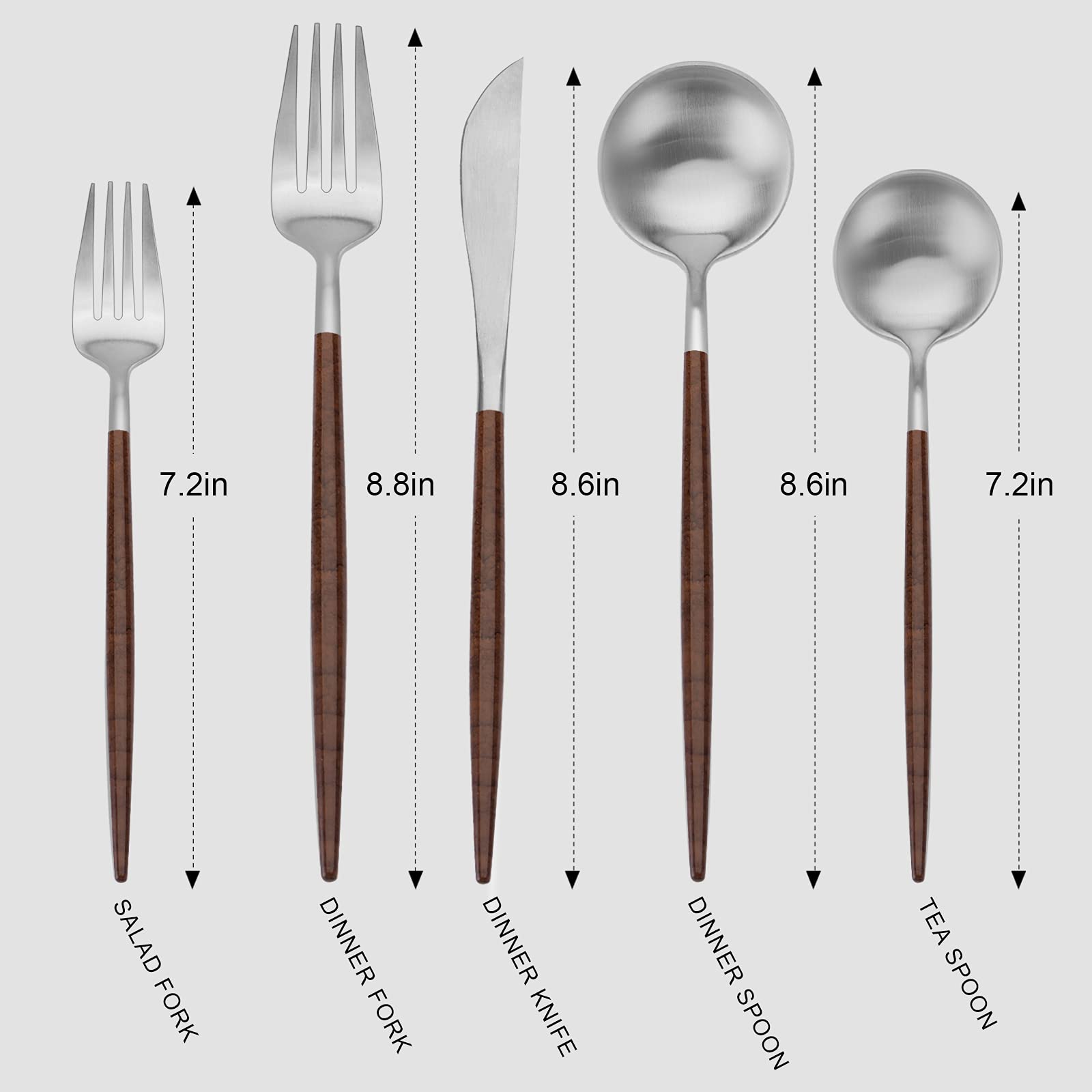 Premium Matte Silver 20-Piece Stainless Steel Cutlery Set with Brown Handles - Vanys Satin Finished Flatware for 4 - Includes Knives, Spoons & Forks - Perfect for Dinner Parties, Wedding Gifts & Upscale Dining