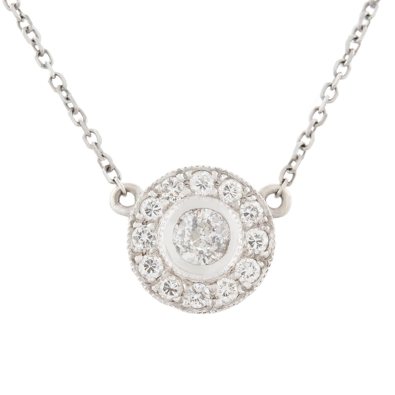 14K White Gold Diamond Halo Pendant Necklace for Women - Elegant Solitaire Jewelry Gift for Anniversary, Valentine's Day & Special Occasions