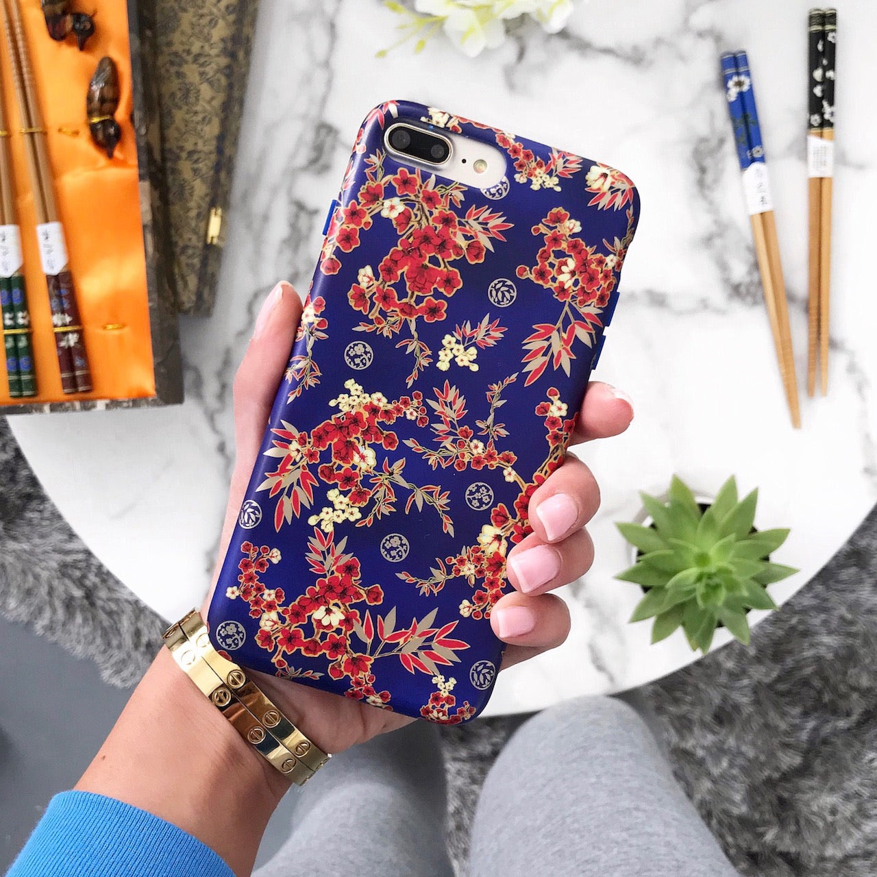Cherry Blossom Floral Chrome iPhone Case - Elegant Pink Flower Design for iPhone 13/14/15 - Perfect for Spring Fashion & Everyday Protection