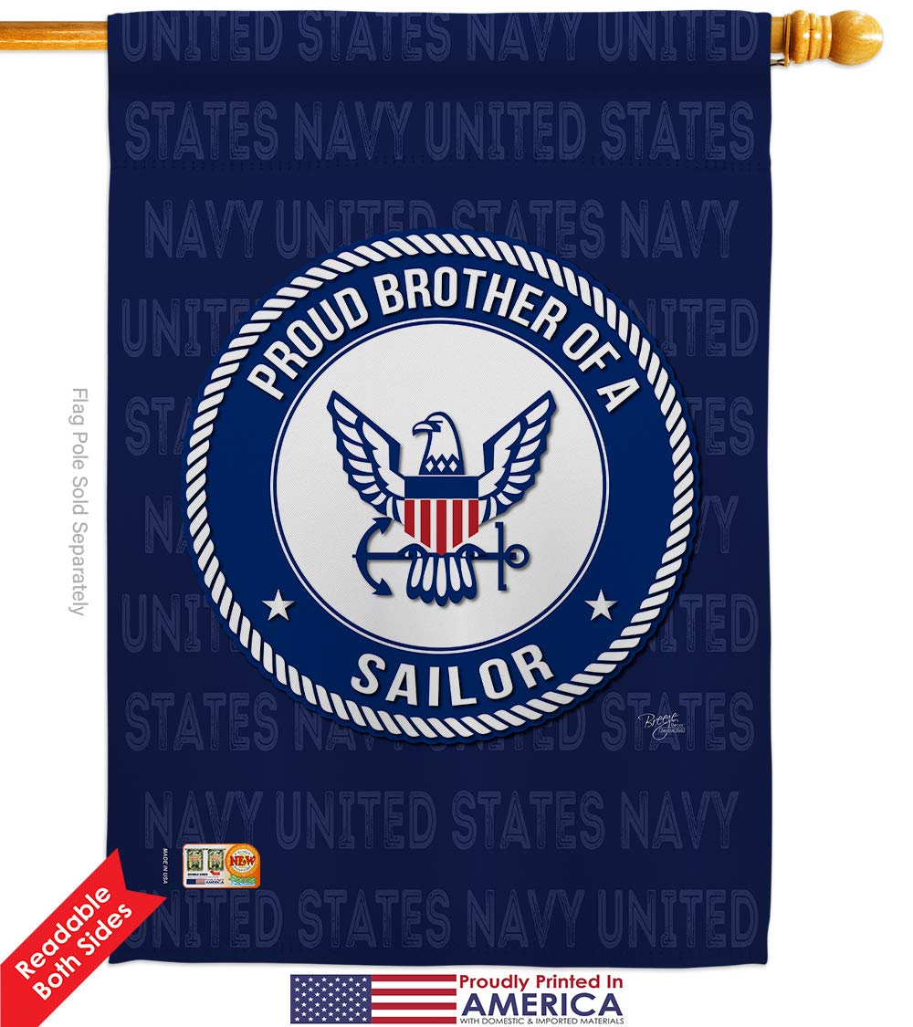 Premium Double-Sided Navy Proud Brother Sailor Garden House Flag Kit - USN Seabee Military Veteran Yard Banner (28x40 Inch) Made in USA - Perfect for Armed Forces Appreciation, Patriotic Home Decor & Veteran Retirement Gifts