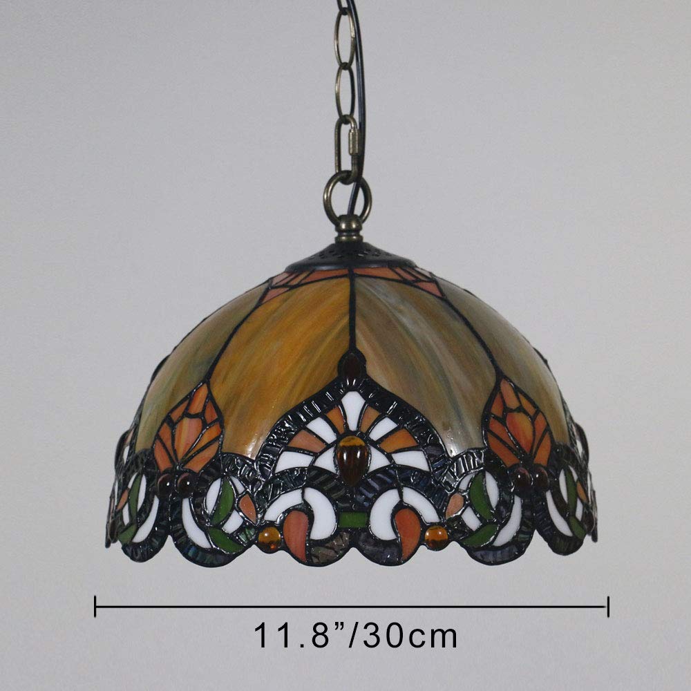 Portable Tiffany Style Hanging Swag Lamp - No Wiring Needed, Stained Glass Baroque Chandelier with 20ft Plug-in Cord, UL Certified, Dimmable On/Off Switch - Perfect for Bedroom, Living Room, or Dining Room Decor