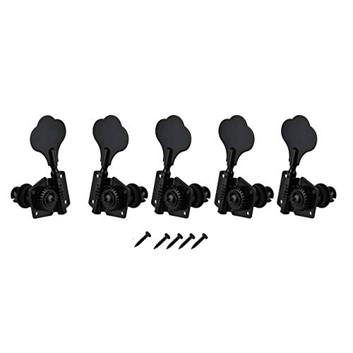 Vintage Open Bass Guitar Machine Tuners - 5PCS Black Tuning Keys & Pegs (4 Right 1 Left) for 5-String Bass Guitar Parts | Perfect for DIY Guitar Repair, Upgrades & Professional Setups