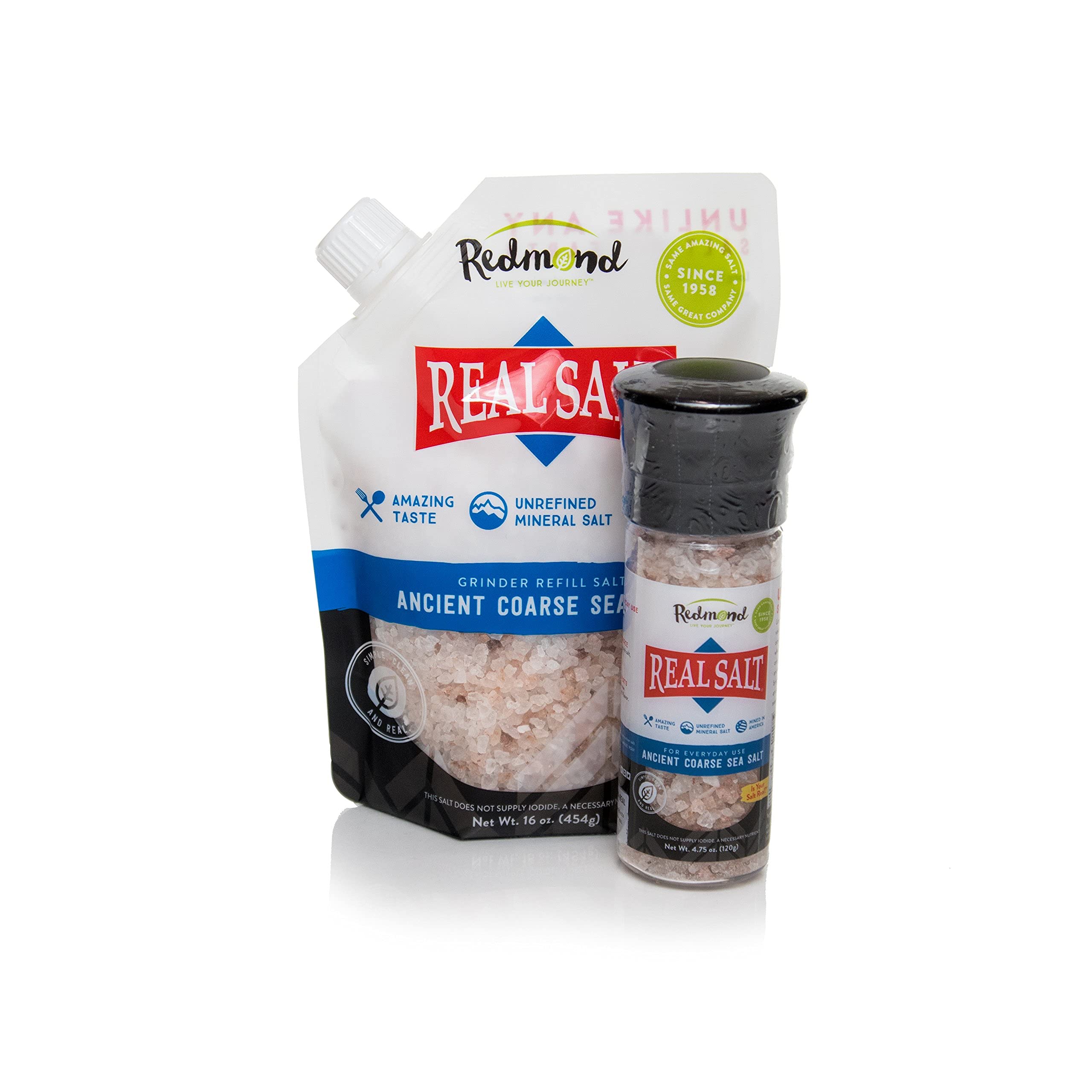 Redmond Real Sea Salt - Natural Unrefined Gluten-Free Coarse Salt with Grinder | Himalayan Pink Salt Alternative | Perfect for Cooking, Baking & Seasoning