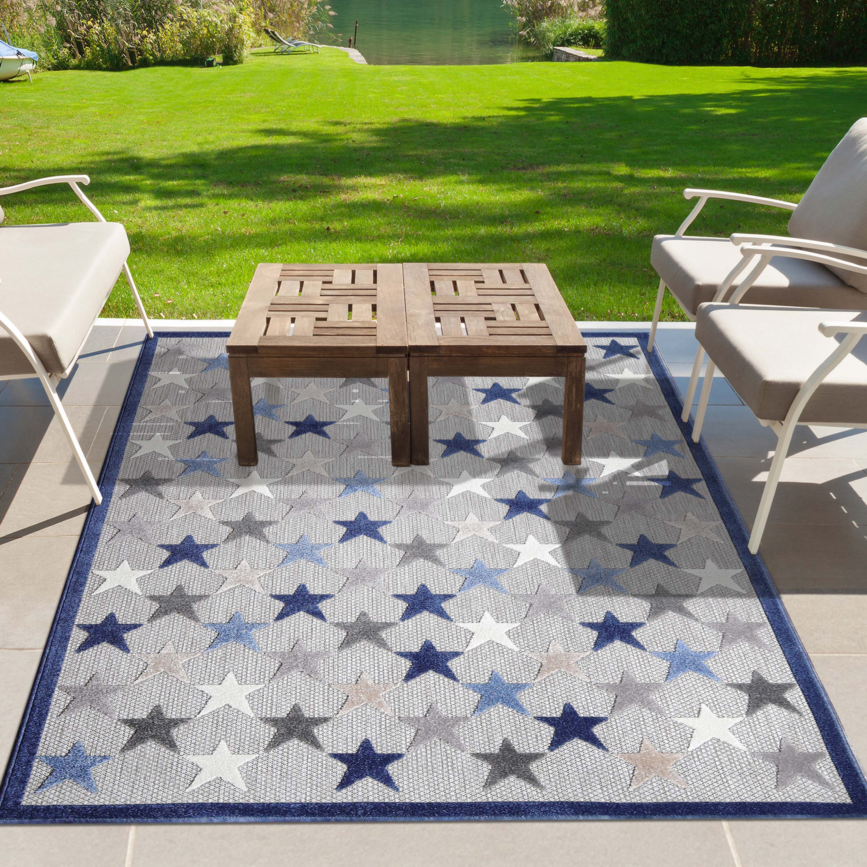 Juniper Modern Stars Area Rug - Soft Indoor/Outdoor Carpet for Living Room, Bedroom, Patio - Non-Slip Decorative Floor Mat for Home & Office