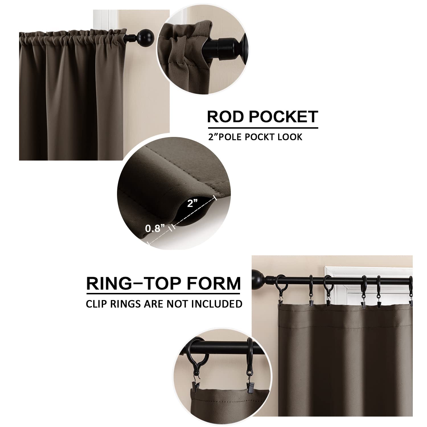 Dark Chocolate Brown Blackout Curtains for Kitchen & Bathroom - 24 Inch Long Waterproof Window Panels with Rod Pocket, Perfect for Bedroom, Cafe & Front Door Shades | Small Western Style Window Coverings for Privacy & Light Control