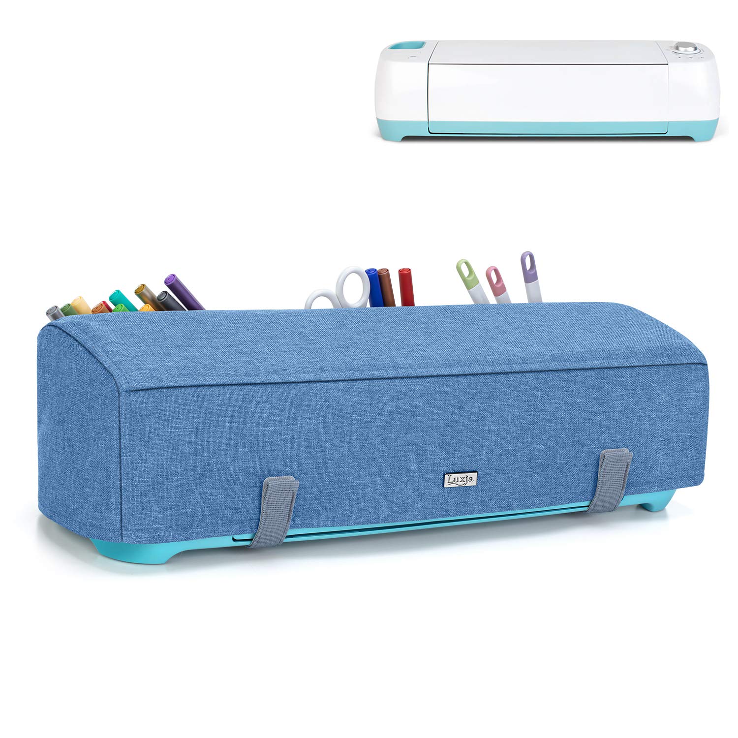 Luxja Dust Cover for Cricut Explore Air & Air 2 - Machine Protector with Back Pockets, Blue Fabric Crafting Accessory - Perfect for Scrapbooking, Vinyl Cutting & DIY Projects