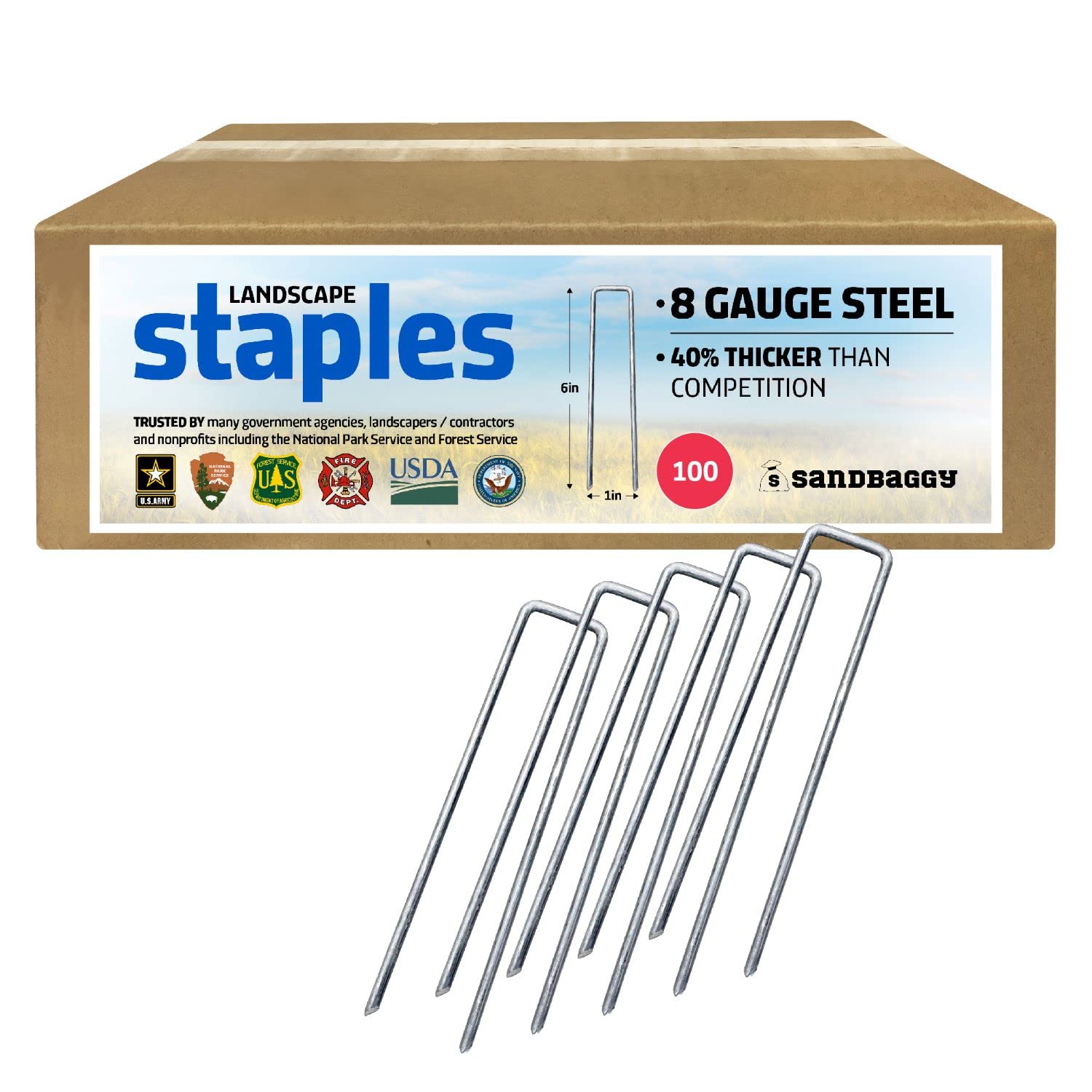 Sandbaggy 6 Inch Heavy Duty Landscape Sod Staples - 8 Gauge Steel for Hard & Rocky Soil | 40% Thicker Than 11 Gauge Staples | Professional Grade for Farmers & Contractors | 800 Pack | Perfect for Securing Sod, Erosion Control & Ground Cover