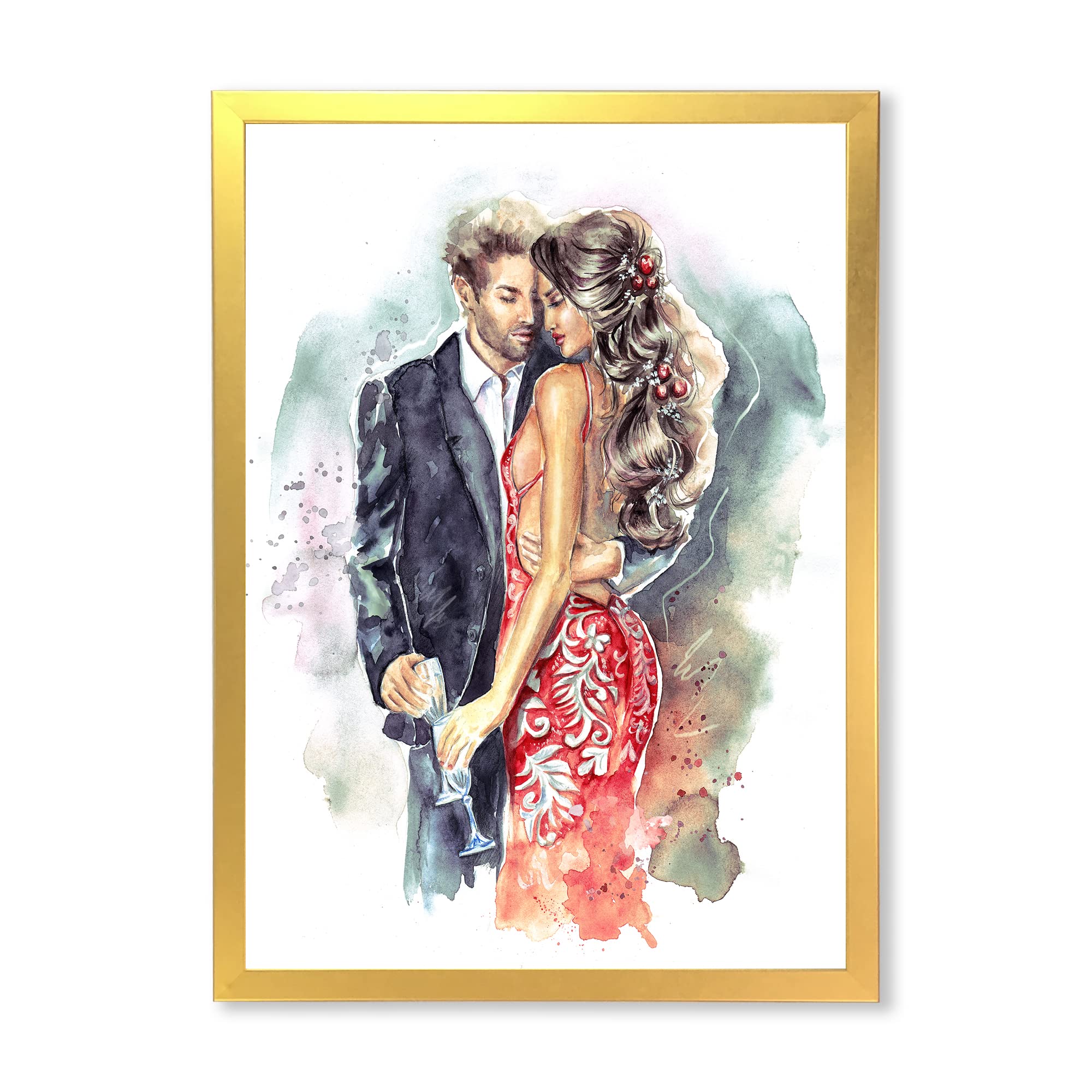 Romantic Couple with Champagne Glasses New Year Wall Art - Elegant Framed Home Decor for Living Room, Bedroom & Wedding Anniversary Gifts