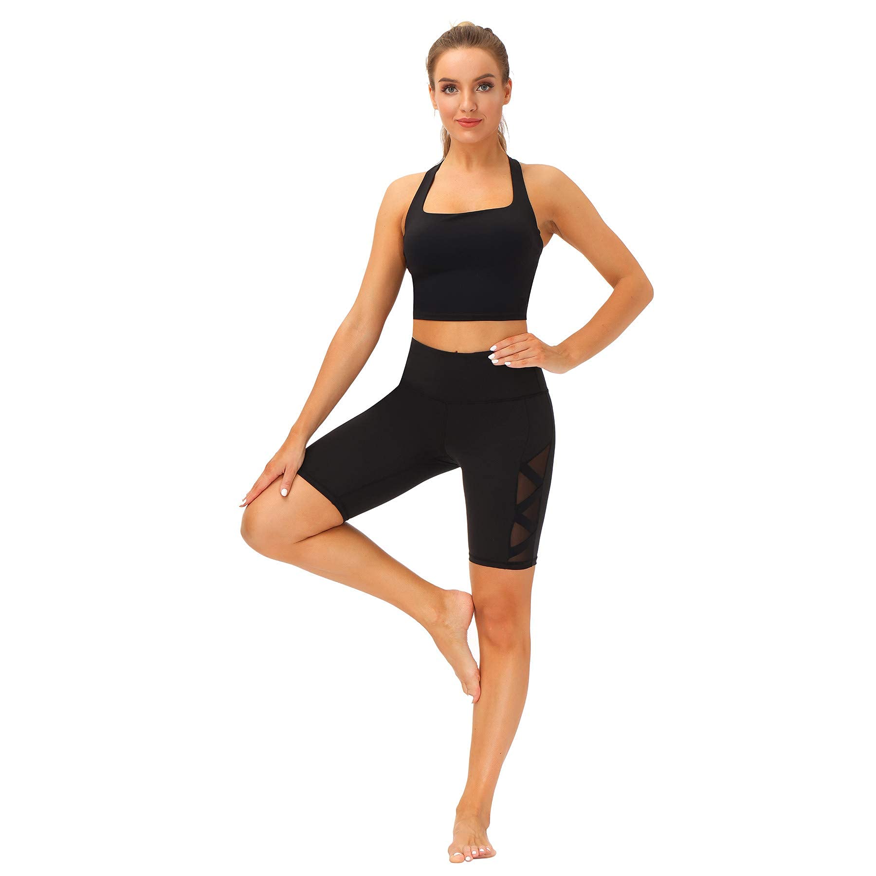 Romansong Women's High Waisted Yoga Pants with Pockets - 4-Way Stretch Tummy Control Capri Leggings | Non See-Through Mesh Workout Pants for Running, Gym & Lounge Wear