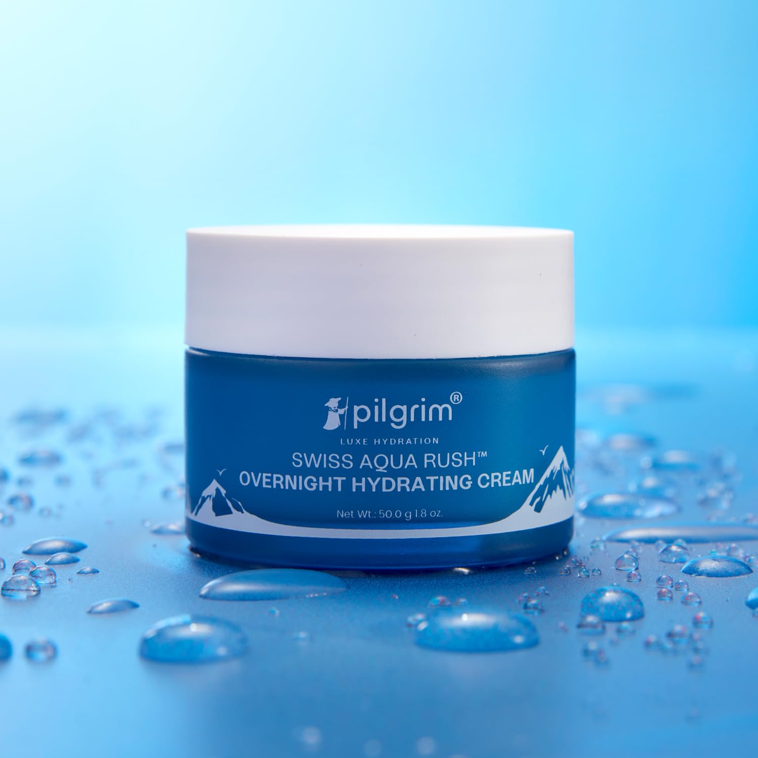 Pilgrim Swiss Aqua Rush™ Overnight Hydrating Face Cream - Intense Moisturizing Night Cream with Swiss Aqua Rush™, Aquaxyl™ & Ceramides for Dry Skin - 50g | Deep Hydration & Skin Barrier Repair for Nighttime Skincare Routine