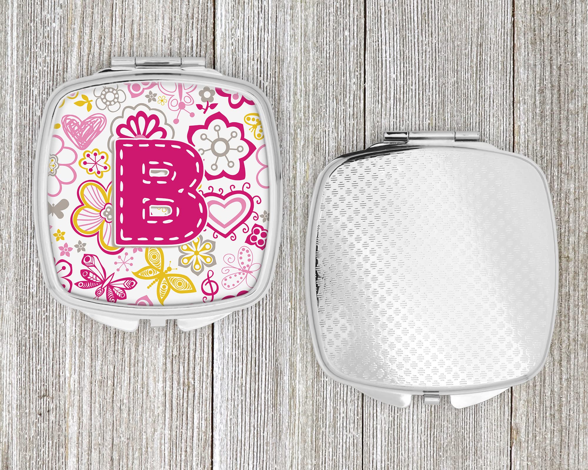 Caroline's Treasures CJ2005-BSCM Floral Butterfly Letter B Compact Mirror - Pink Folding Travel Makeup Mirror for Women & Girls | Perfect Gift, Pocket-Sized Handheld Mirror for Purse, Travel, Home Vanity & Touch-Ups