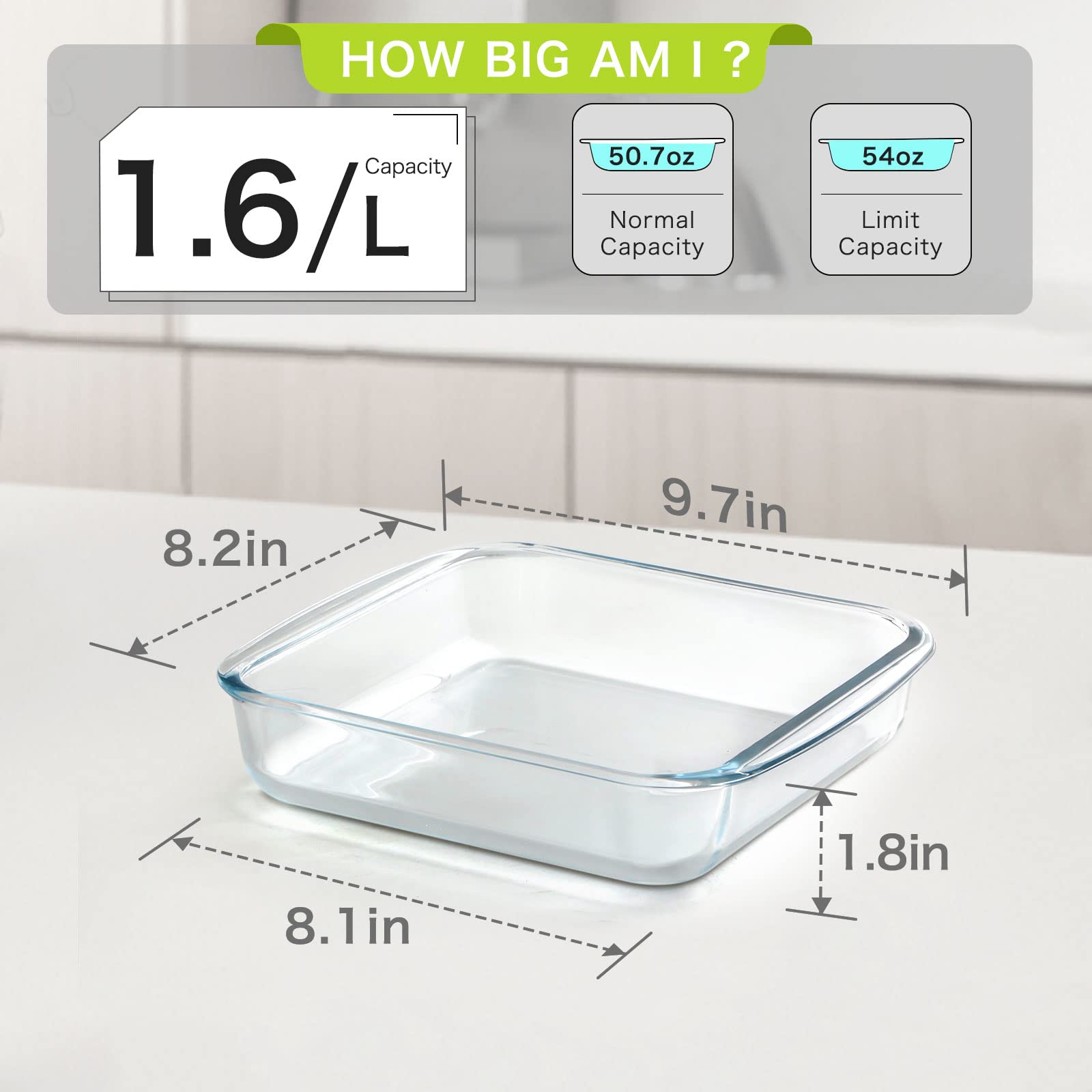 Nutriups 1.7QT Square Glass Baking Pan - Oven Safe Baking Dish for Brownies, Lasagna & Casseroles | Perfect for Holiday Cooking & Family Gatherings