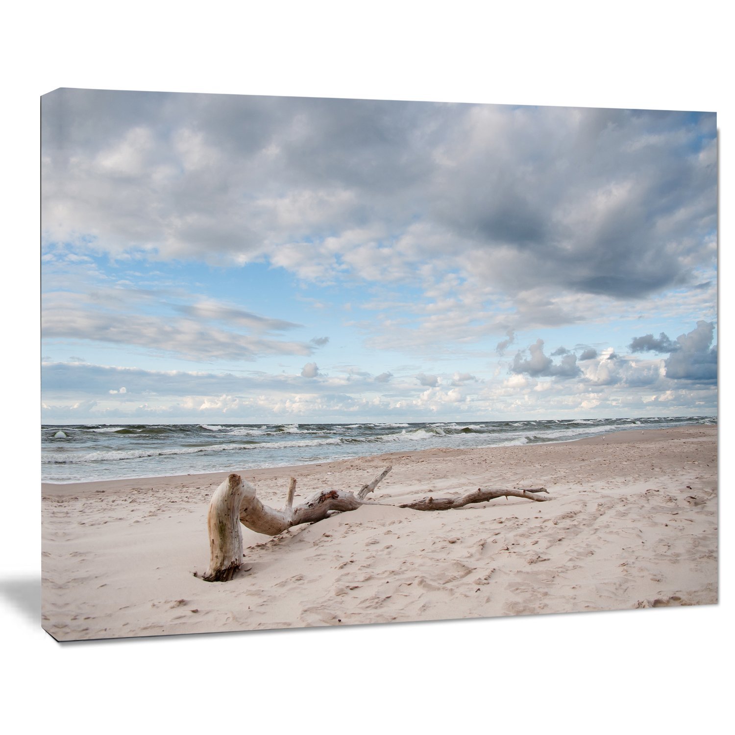 Large Piece of Wood on Beach Modern Seascape Canvas Art Print - Coastal Wall Decor for Living Room, Bedroom & Office
