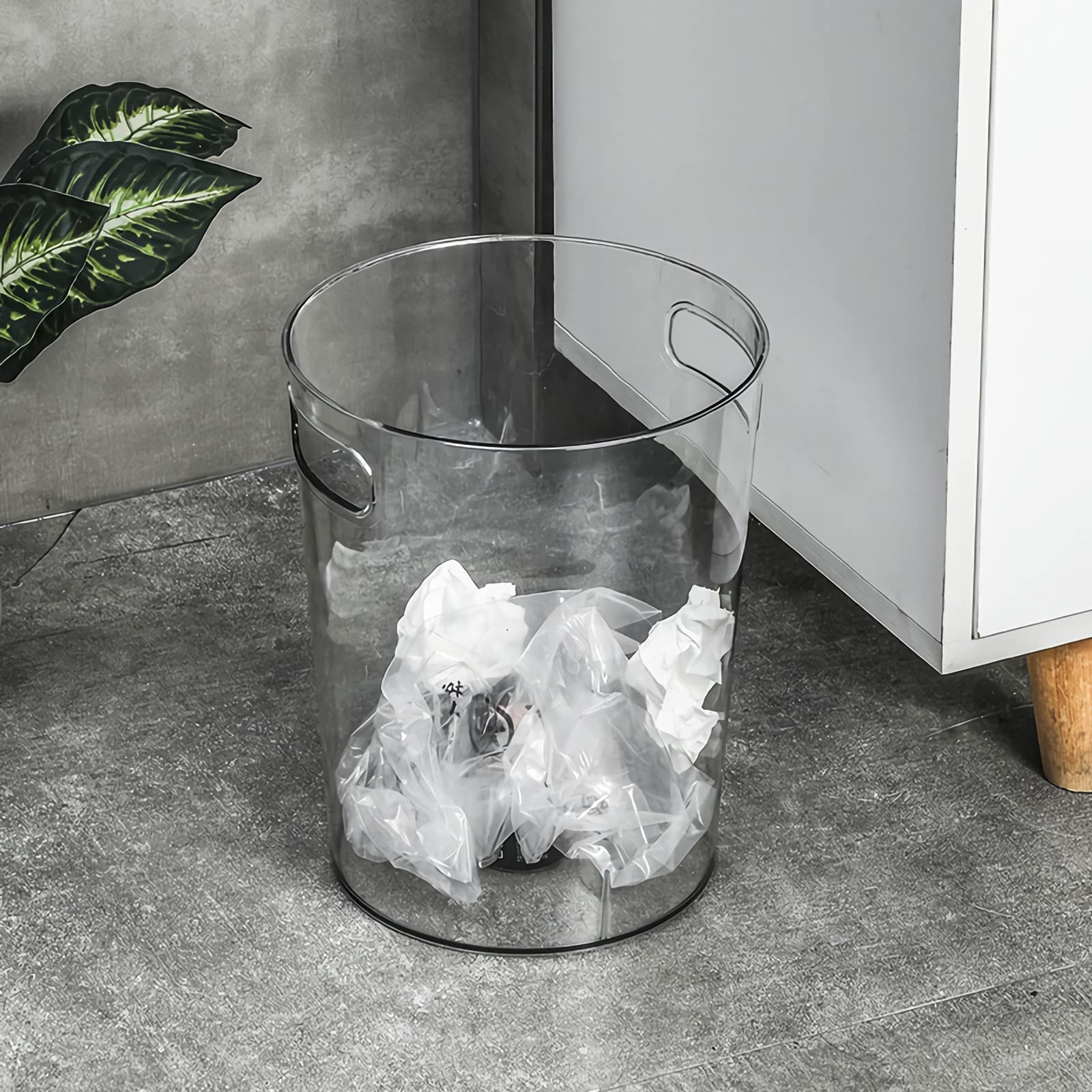 Anyoifax 2-Pack 1.5 Gallon Small Clear & Grey Plastic Trash Cans - Wastebasket for Bathroom, Office, Bedroom, Dorm, Home Office, Kitchen | Space-Saving Under Desk Garbage Bin for Home & Office Organization