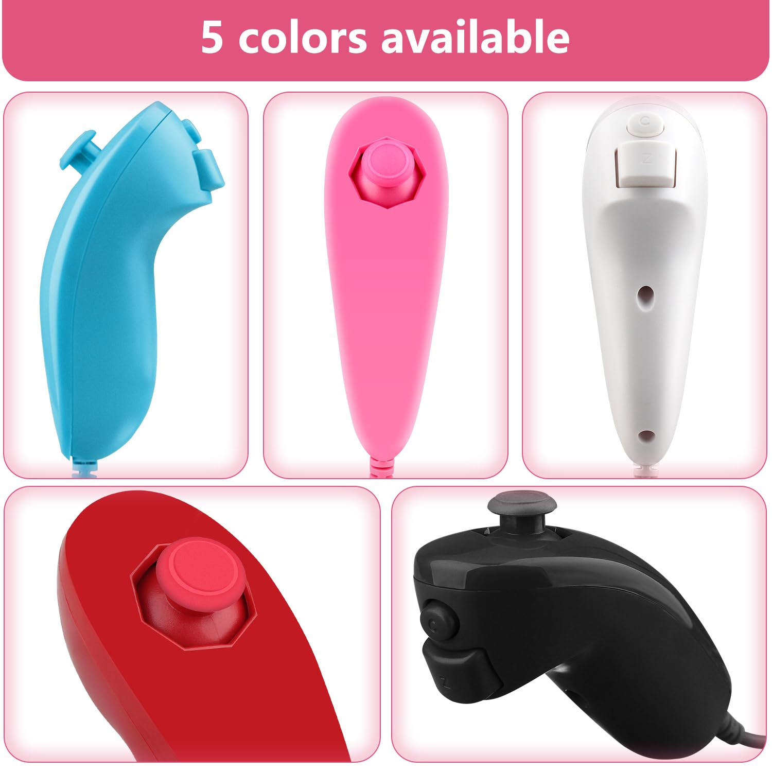 OSTENT Motion-Sensing Wired Nunchuk Controller for Nintendo Wii - Pink Gaming Accessory | Perfect for Wii Sports, Mario Kart & Family Game Nights