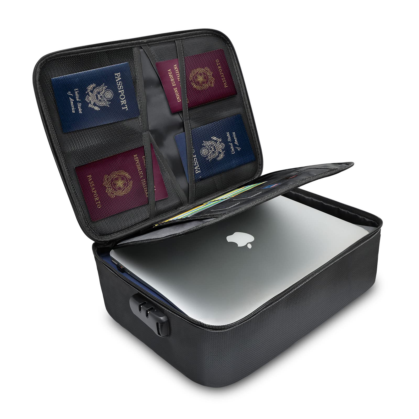 Fireproof Document Organizer Box with Lock - Waterproof & Portable File Storage Bag for Passport, Laptop, Certificates - Secure Home, Office & Travel Use for Important Files & Documents