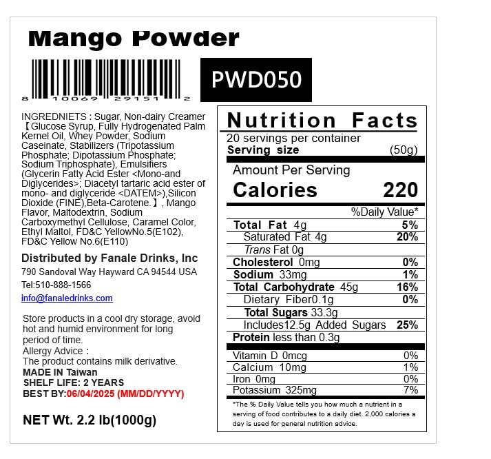 Premium Mango Bubble Tea Powder - 2.2lb Boba Milk Tea Flavoring for Baking, Smoothies, Desserts & Drinks | Instant Powder for Homemade Bubble Tea, Iced Coffee & Party Beverages