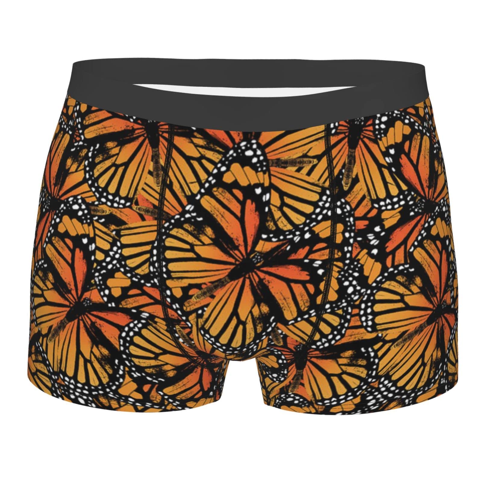 **Men's Boxer Briefs with Monarch Butterfly Print - Soft Stretch Breathable Underwear with Wide Waistband & Bulge Pouch - Comfortable for Men & Boys - Perfect for Daily Wear, Gym & Travel**