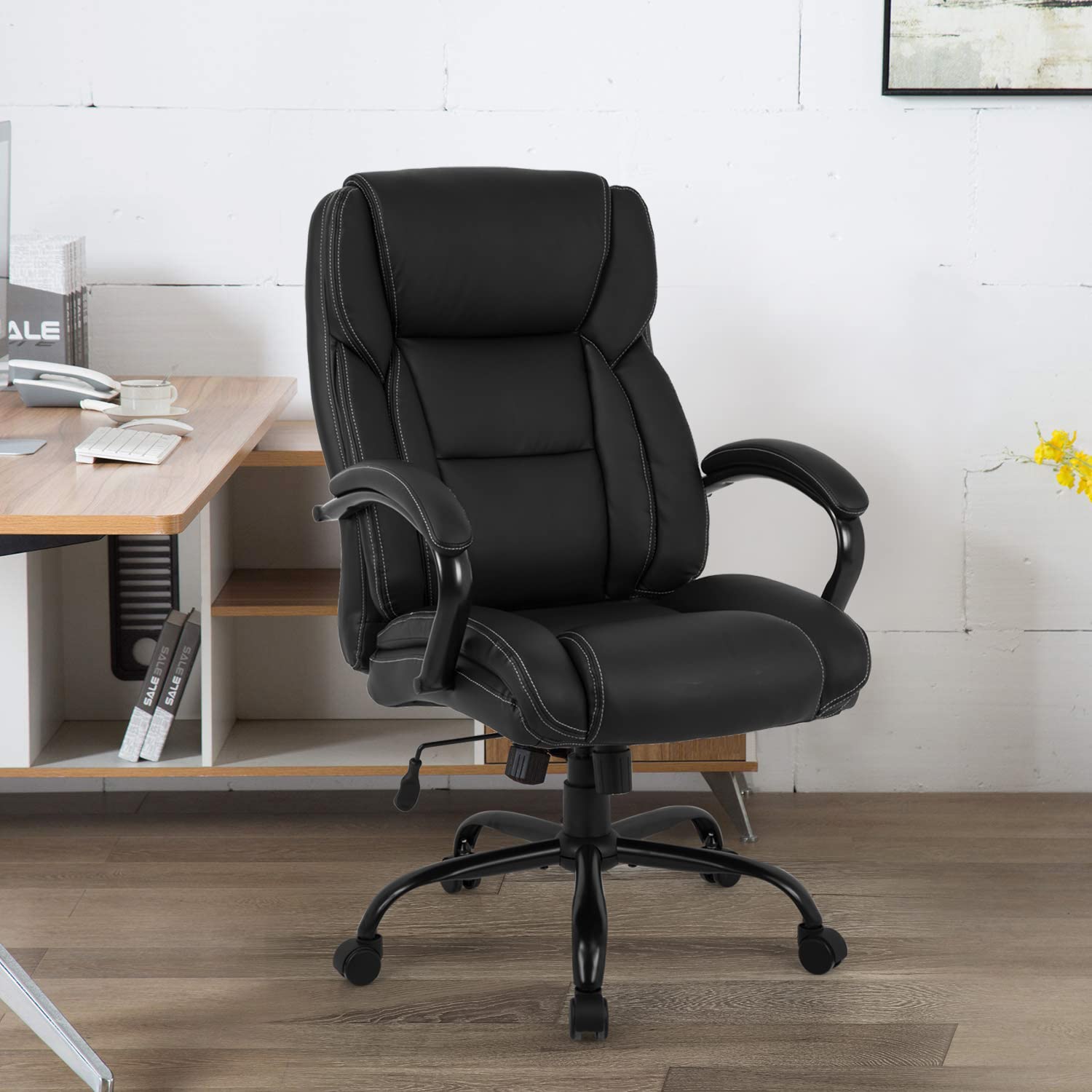 Big and Tall Office Chair 500lbs - Heavy Duty Ergonomic Executive Desk Chair with High Back, Lumbar Support & Headrest - Swivel Computer Chair for Women & Men - Black - Perfect for Home Office, Gaming & Workspaces