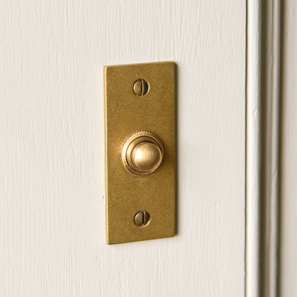Vintage Aged Brass Rectangular Bell Push - Antique Style Doorbell Button for Classic Home & Office Entryways - Perfect for Victorian, Farmhouse, and Traditional Decor