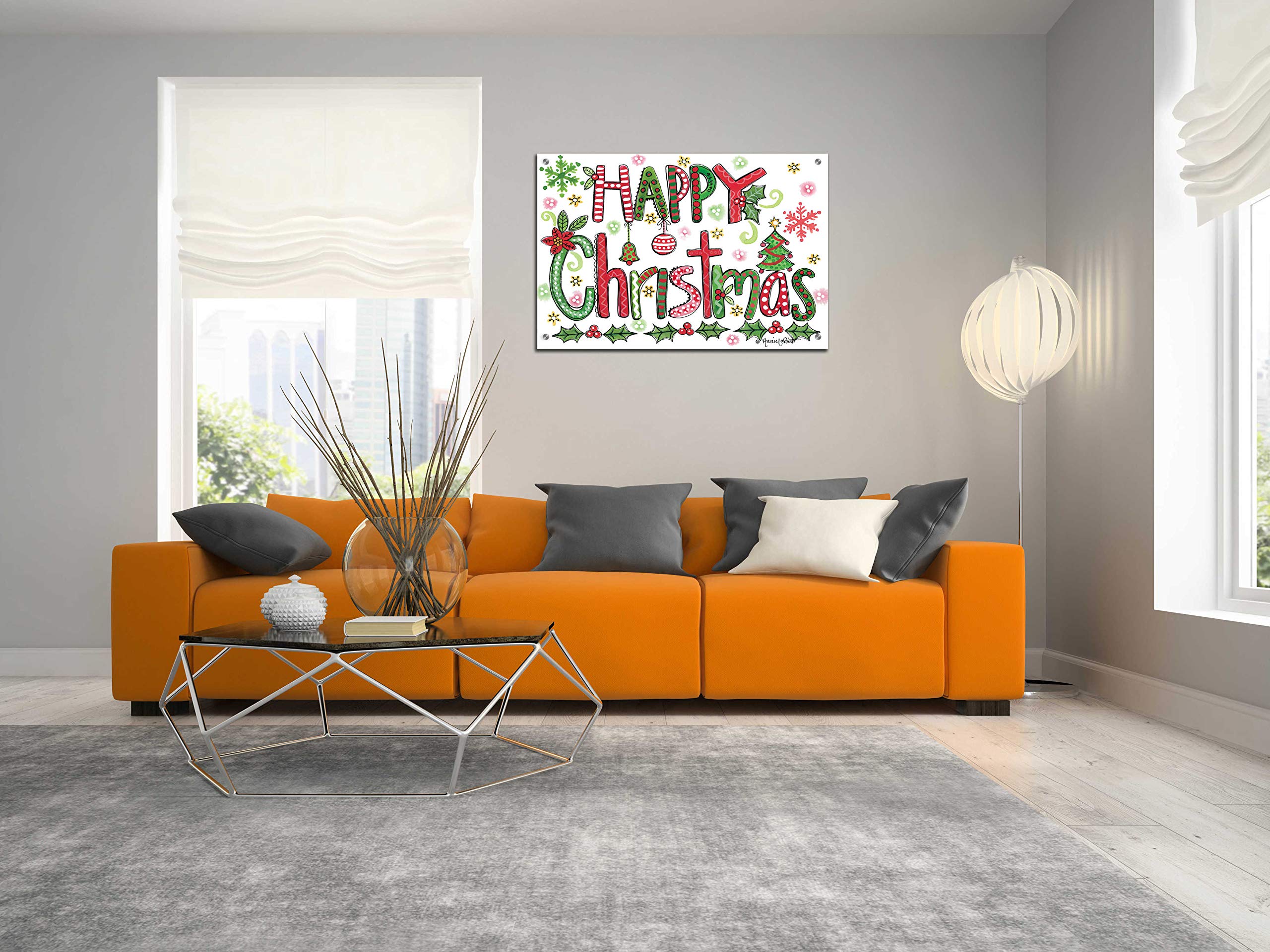 Annie LaPoint 'Happy Christmas' Acrylic Glass Wall Art - 36x24 Inch Vibrant Holiday Painting for Living Room, Bedroom & Office Decor - Perfect Christmas Gift & Festive Home Decoration