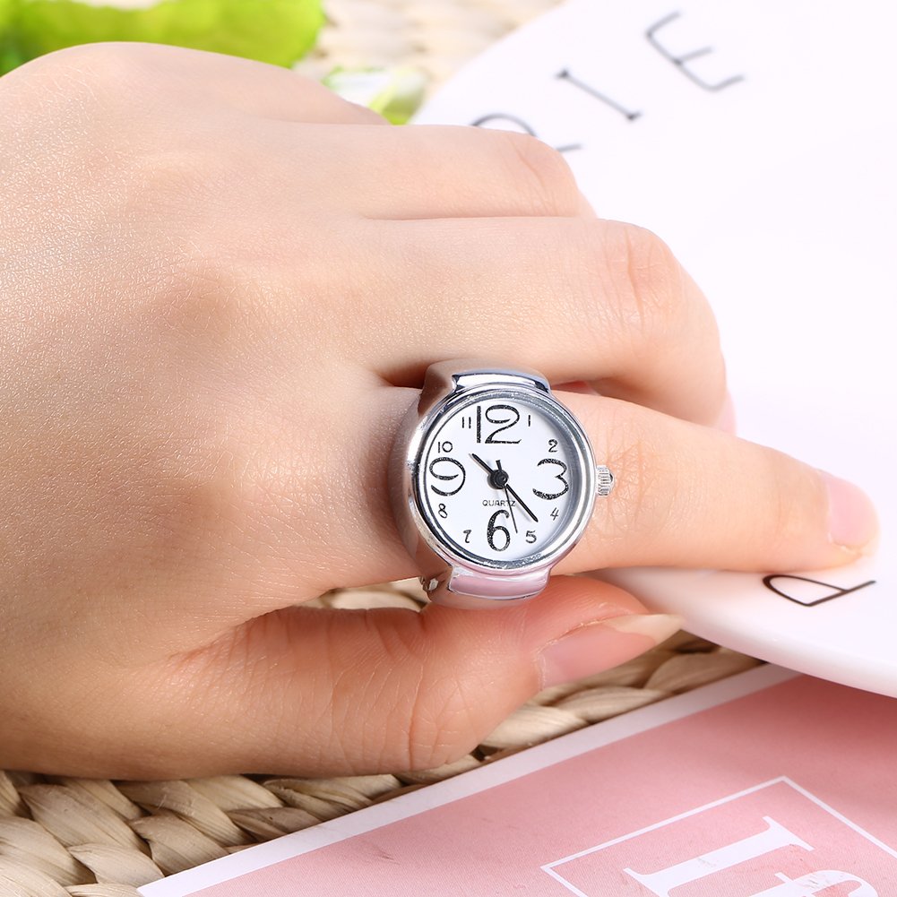 Stainless Steel Quartz Finger Ring Watch - Round Analog Ring Watch for Men & Women (White) | Elegant & Stylish Jewelry Watch for Daily Wear, Parties & Gifts