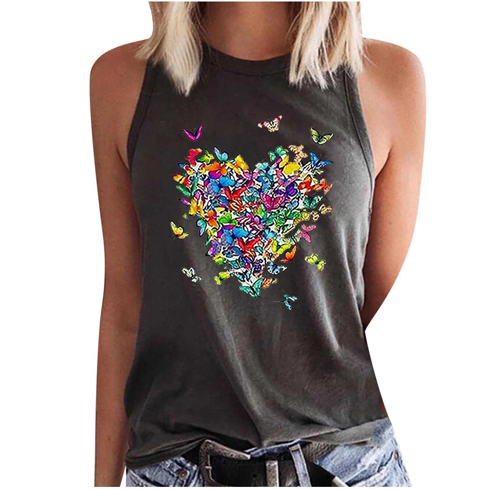 Women's Graphic Printed Sleeveless T-Shirts - Summer Casual Crewneck Vest Tops for Women | Perfect for Beach Outings, Gym Wear & Everyday Fashion