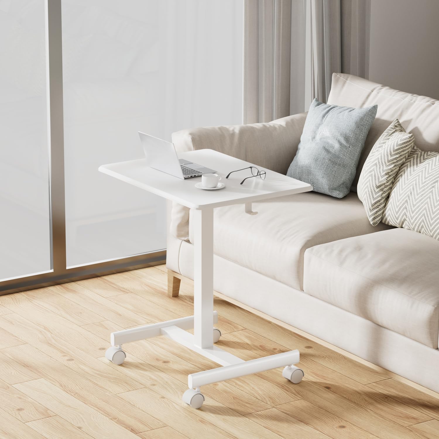 Adjustable Height Mobile Standing Desk with Lockable Wheels & Hook - Portable Rolling Laptop Desk for Home Office & Hospital Use - Perfect for Sit-Stand Workstations, Telemedicine Carts & Mobile Workstations