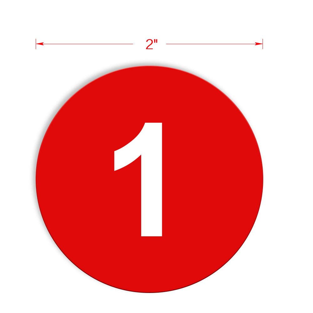 DealzEpic - 2 Inch Red Round Self-Adhesive Number Stickers 1-20 - Removable Numbered Labels for Organizing, Classroom, Storage & DIY Projects