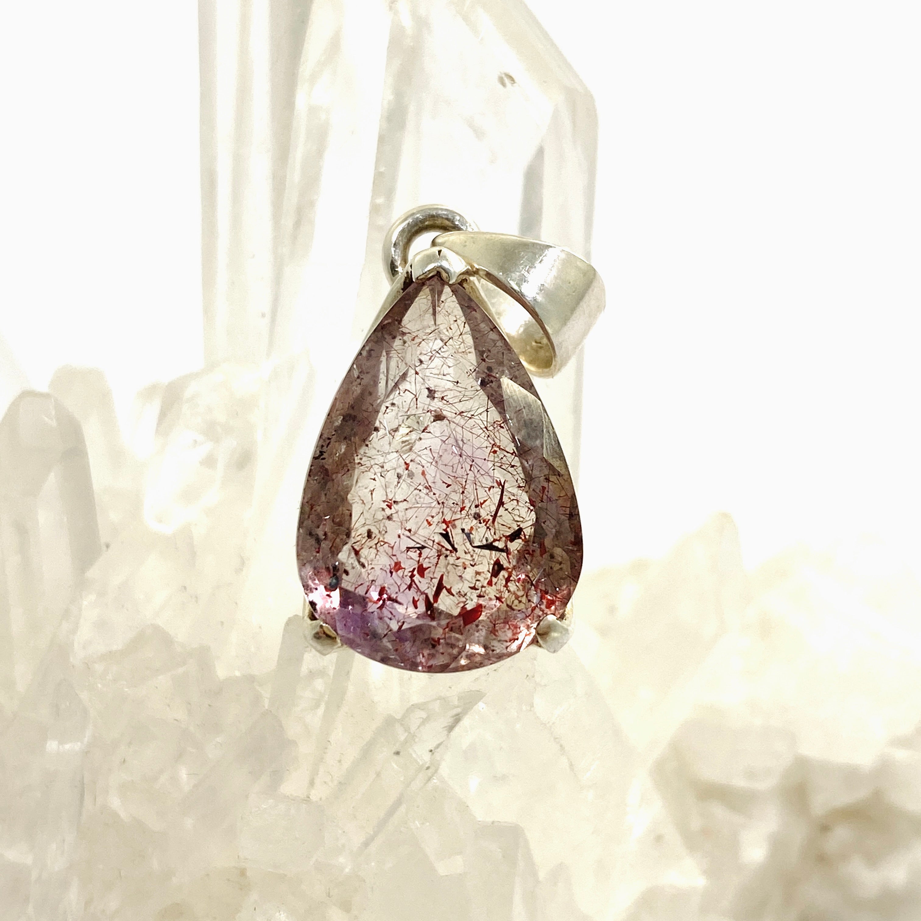 Lepidocrocite in Quartz Teardrop Faceted Pendant Necklace PPGJ1079 - Elegant Crystal Jewelry for Healing, Meditation & Spiritual Energy