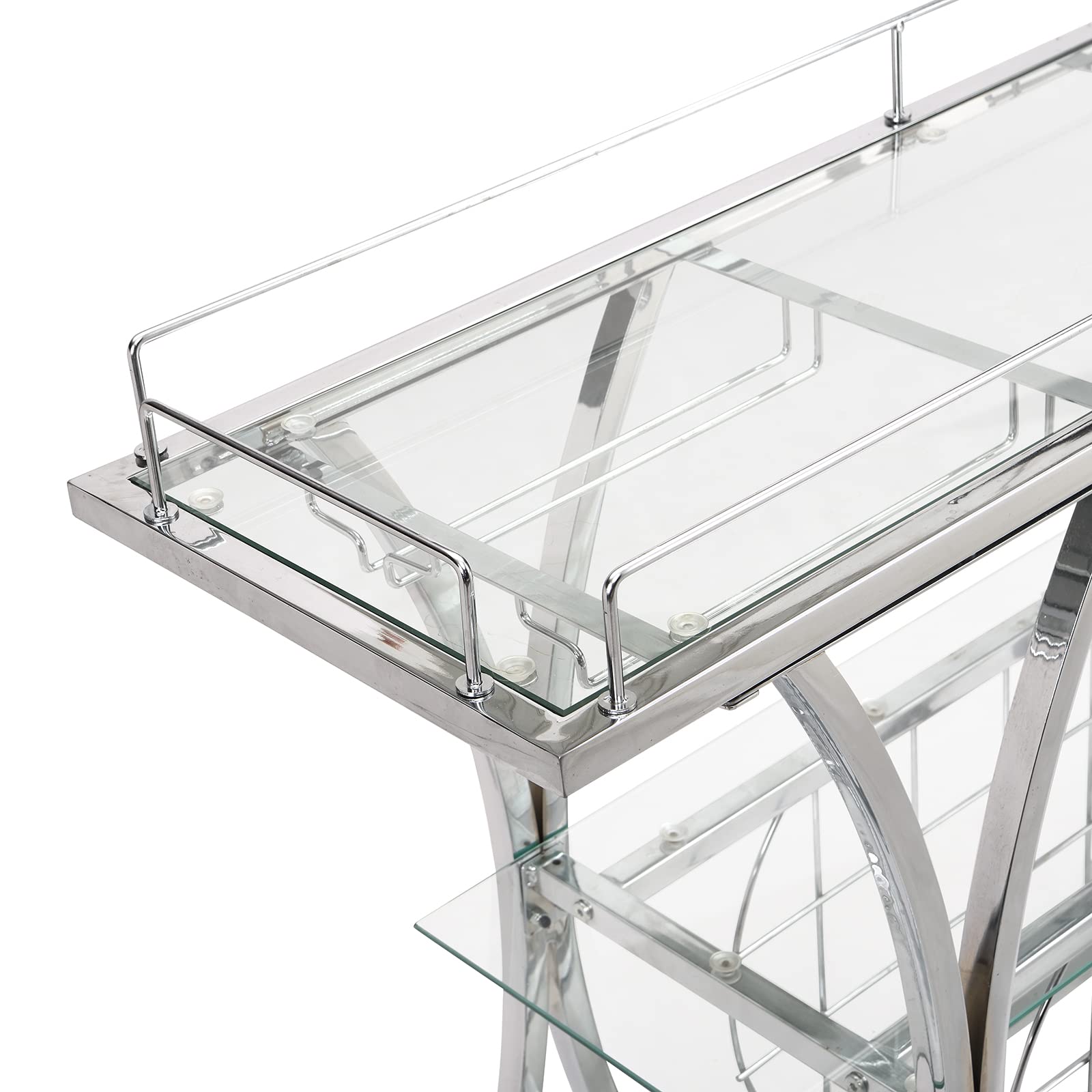 Yoluckea 3-Tier Glass Bar Cart with Wine Rack & Glass Holder - Tempered Glass Shelves, Lockable Wheels - Perfect for Home Bar, Kitchen Storage & Entertaining Guests