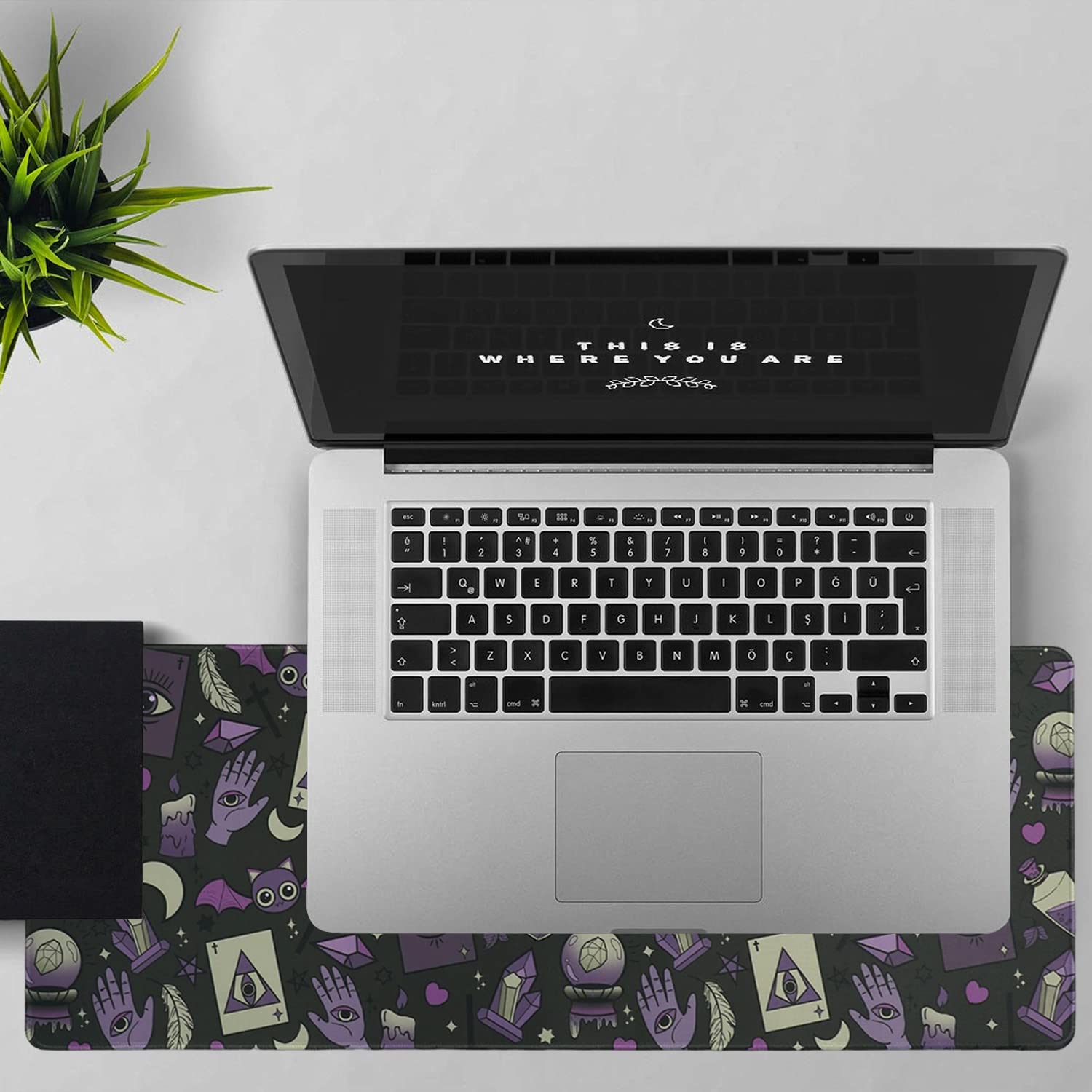 Gothic XL Gaming Mouse Pad - Black & Purple Witch Design, Large Extended Mouse Mat (31.5