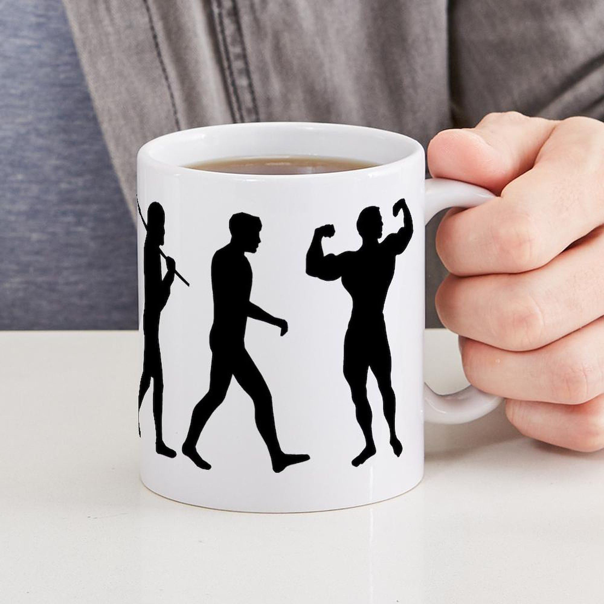 Bodybuilding Evolution 11 oz Ceramic Coffee Mug - 325ml Gym Workout Motivational Cup for Fitness Enthusiasts & Weightlifters - Perfect for Pre-Workout Coffee or Post-Training Protein Shakes
