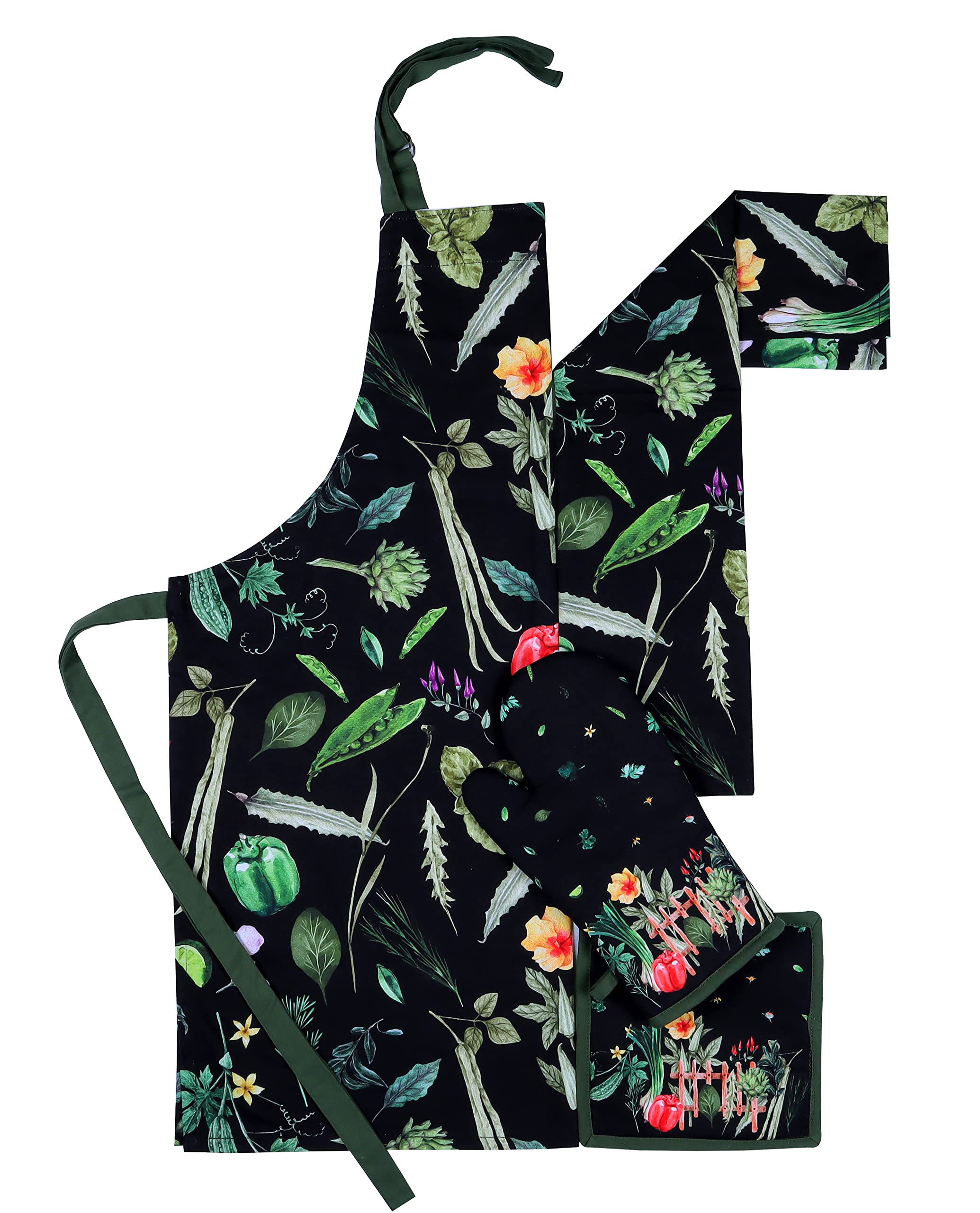 AMOUR INFINI 4-Piece Cotton Kitchen Set - Apron, Towel, Oven Mitt & Pot Holder for Baking, Grilling & Cooking | Perfect Housewarming & Wedding Gift for Home Chefs