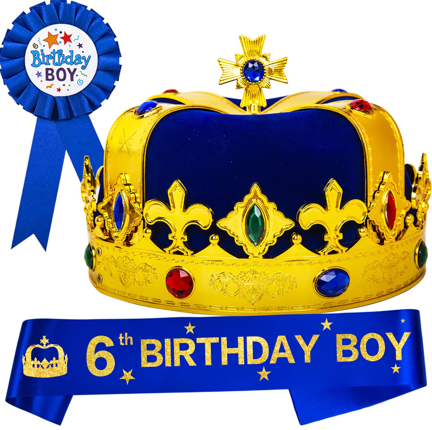 6th Birthday Party Set for Boys - King Crown, Birthday Hat, Sash & Decorations | HnoonZ Premium 6-Year-Old Boy Birthday Supplies | Perfect for Birthday Celebrations, Photo Props & Themed Parties