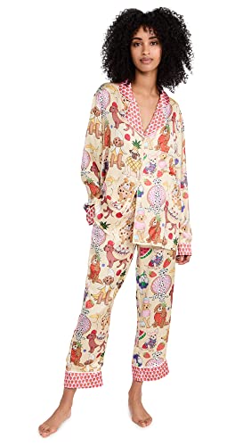 Karen Mabon Women's Dog Desserts Print Long Sleeve Pajama Set - Cozy Sleepwear for Dog Lovers, Perfect for Bedtime, Lounging & Gift Giving