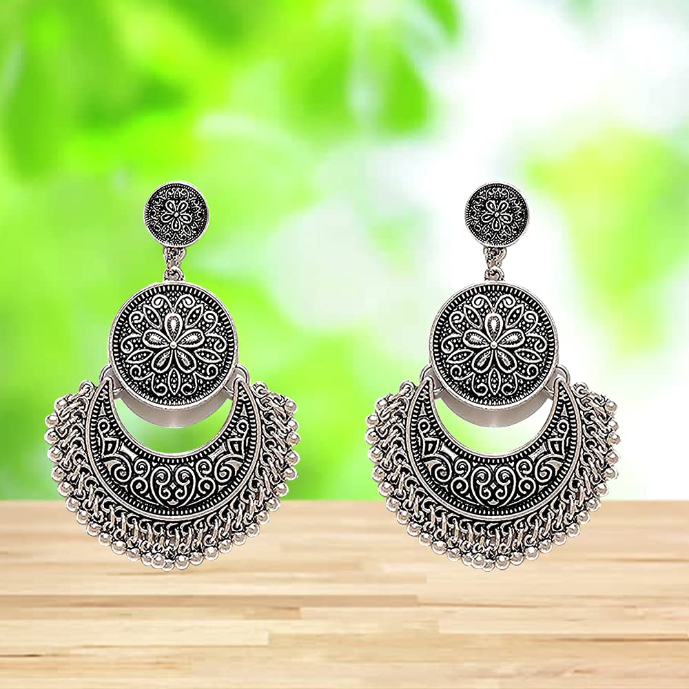 YouBella Fashion Jewelry for Women - Afghani Tribal Oxidized Dangler Earrings for Girls & Ladies | Boho Chic Accessories for Parties, Weddings & Everyday Wear