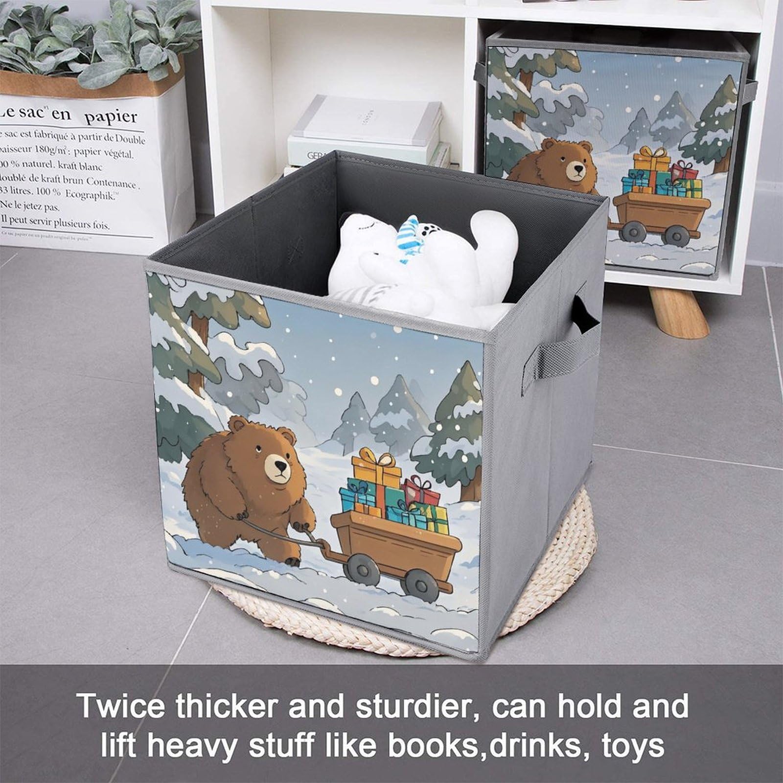 6PCS Foldable Storage Bins with Handles - Large Capacity Bear Printed Storage Boxes & Cubes for Playroom, Office, Home Organization - Perfect for Kids' Toys, Books, Clothes & Household Items Storage