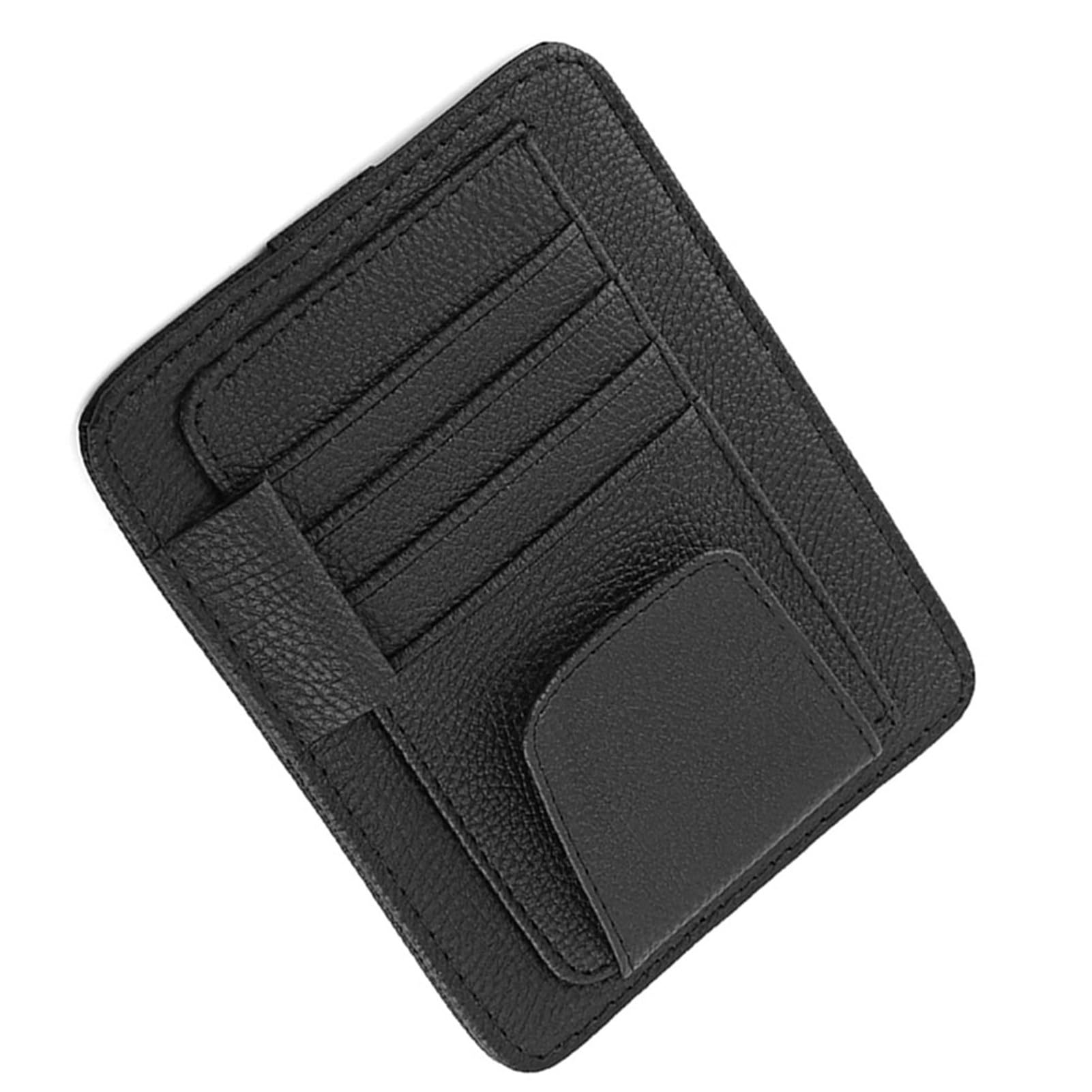 Car Visor Organizer - PU Leather Hanging Storage Pouch for Sunglasses, Credit Cards, Money & More - Universal Fit for Automotive Sun Visor (Black) | Perfect for Road Trips, Commuting & Daily Driving