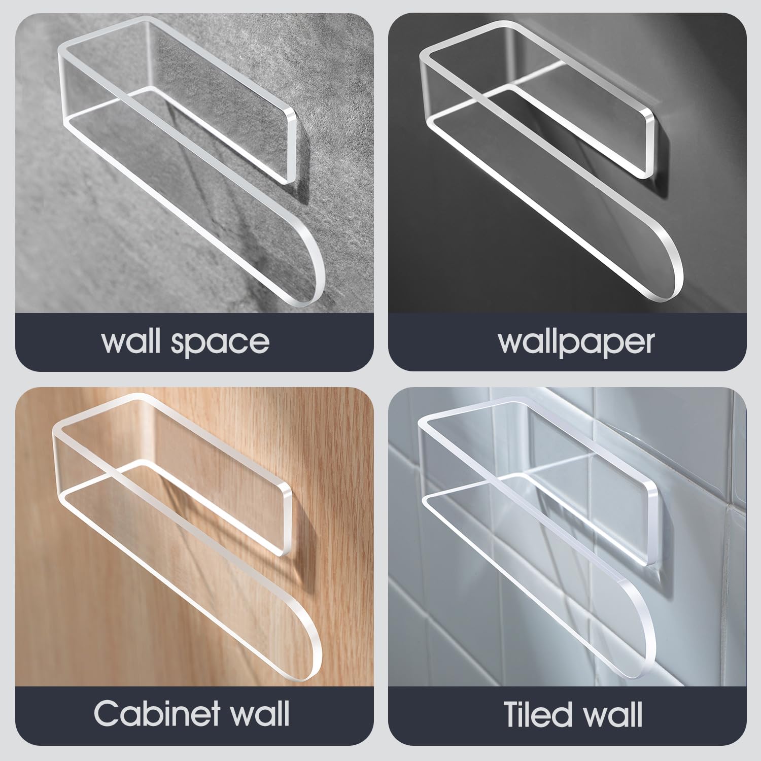 Taozun Clear Adhesive Towel Holder - No Drill Bathroom & Kitchen Wall Mount Towel Rack, 2-Pack Acrylic Towel Bar for Hand/Tea Towels - Perfect for Small Spaces, Apartments, RVs
