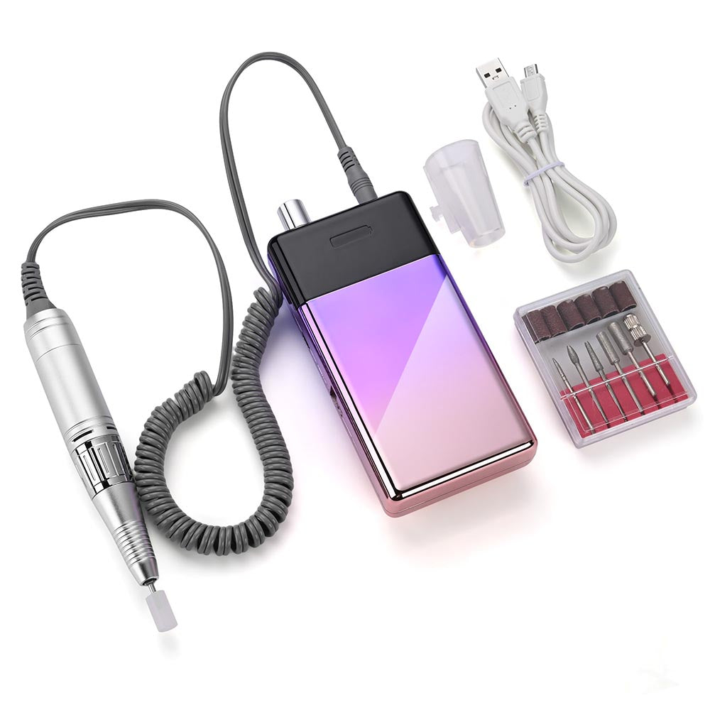 Rechargeable Nail Drill Machine for Acrylic Nails - Professional Manicure & Pedicure Kit with 6 Bits & LED Light | Perfect for Home Salon, Nail Art Design & DIY Nail Care